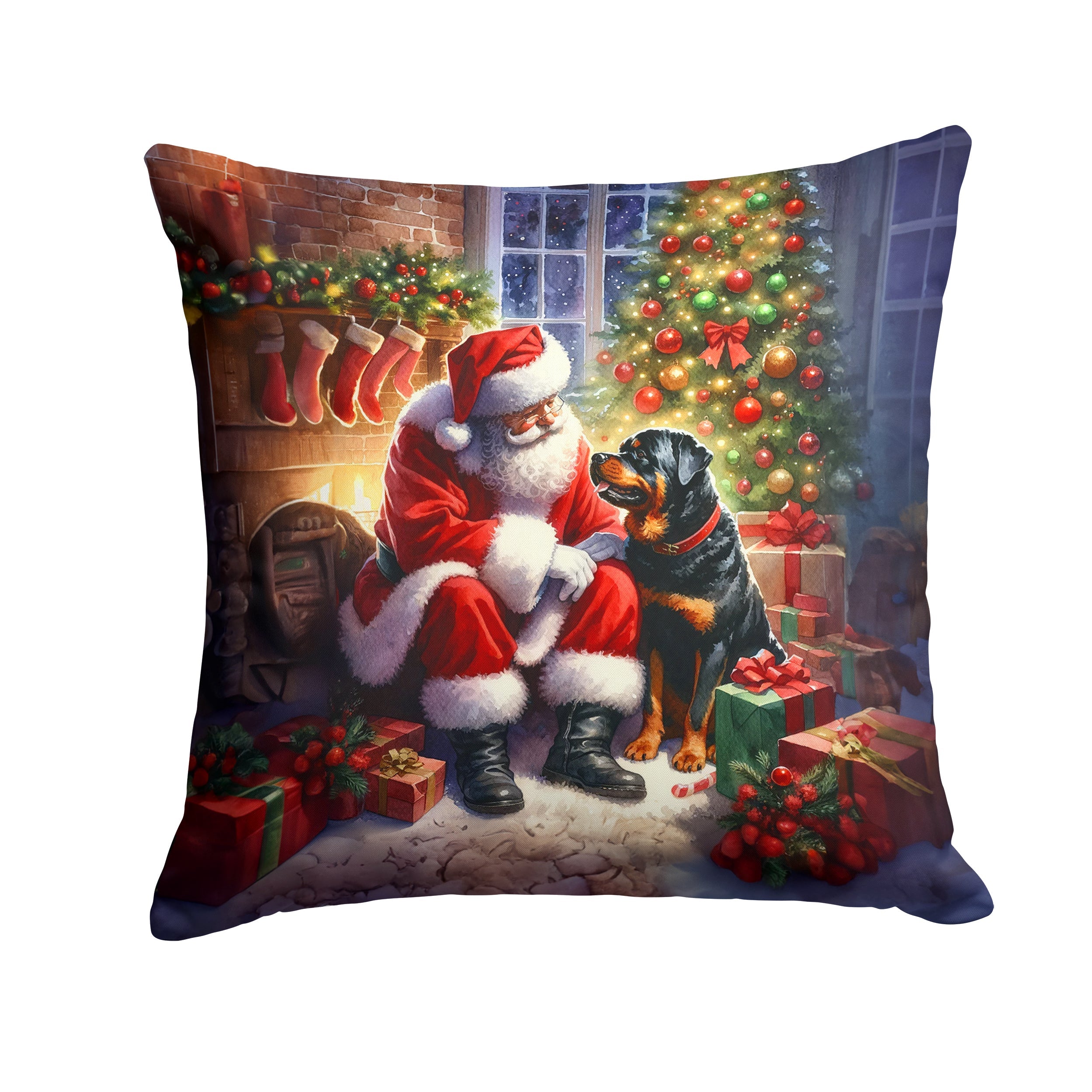 Rottweiler and Santa Claus Throw Pillow LUNESCAPE