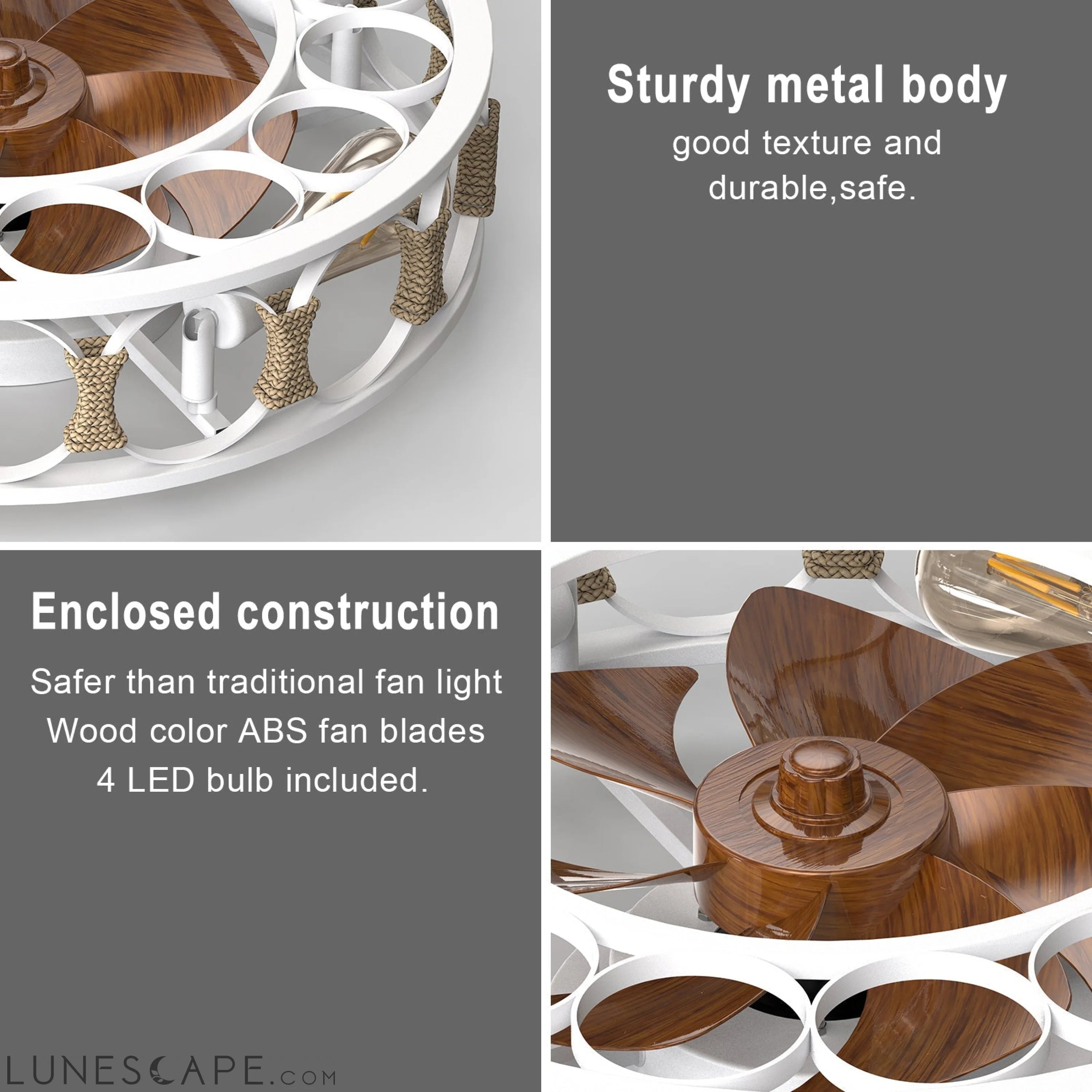 Caged Ceiling Fan with Lights Remote Control,Semi -embedded Modern LUNESCAPE