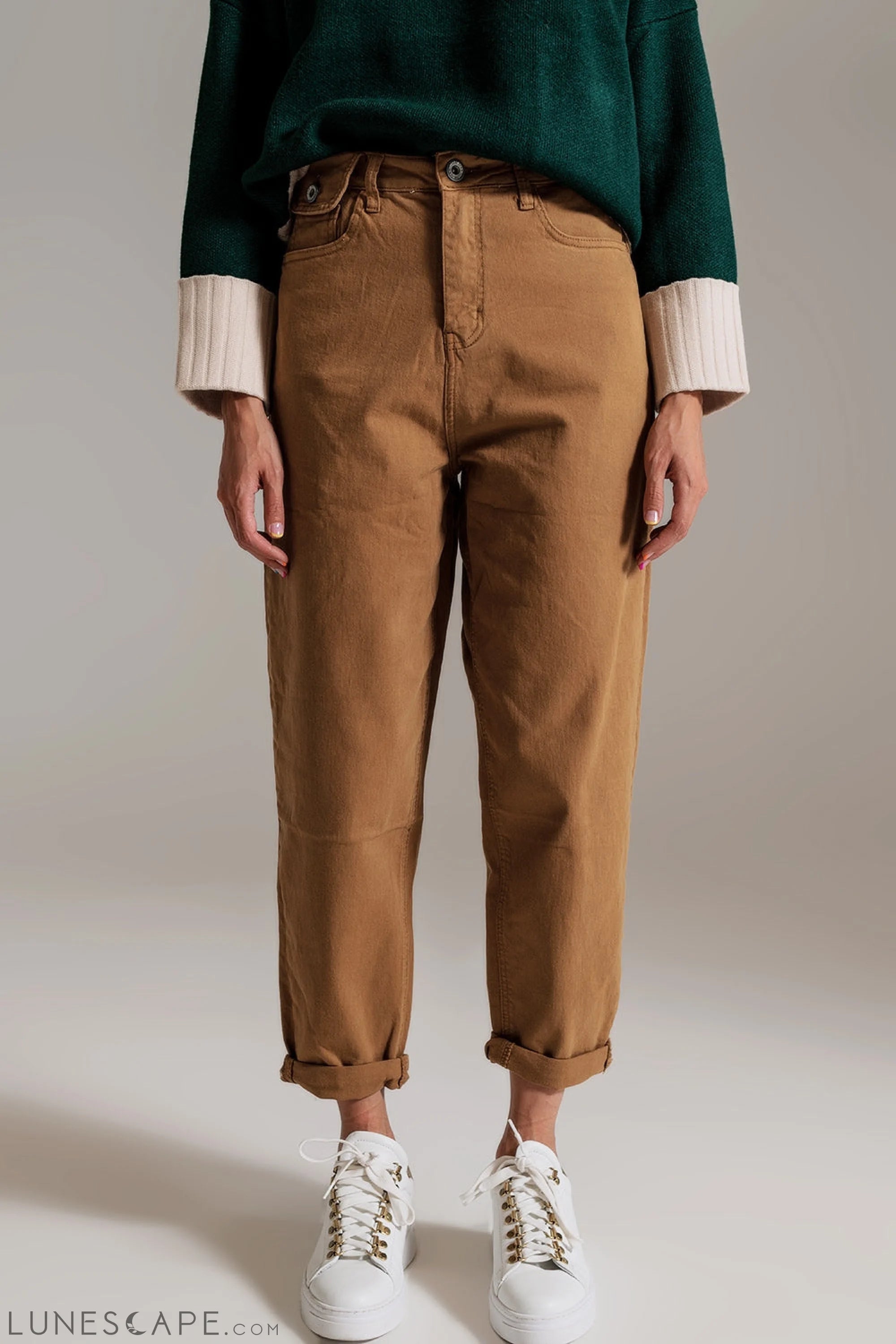 Camel Relaxed Pants With Pocket Detail at the Waist LUNESCAPE