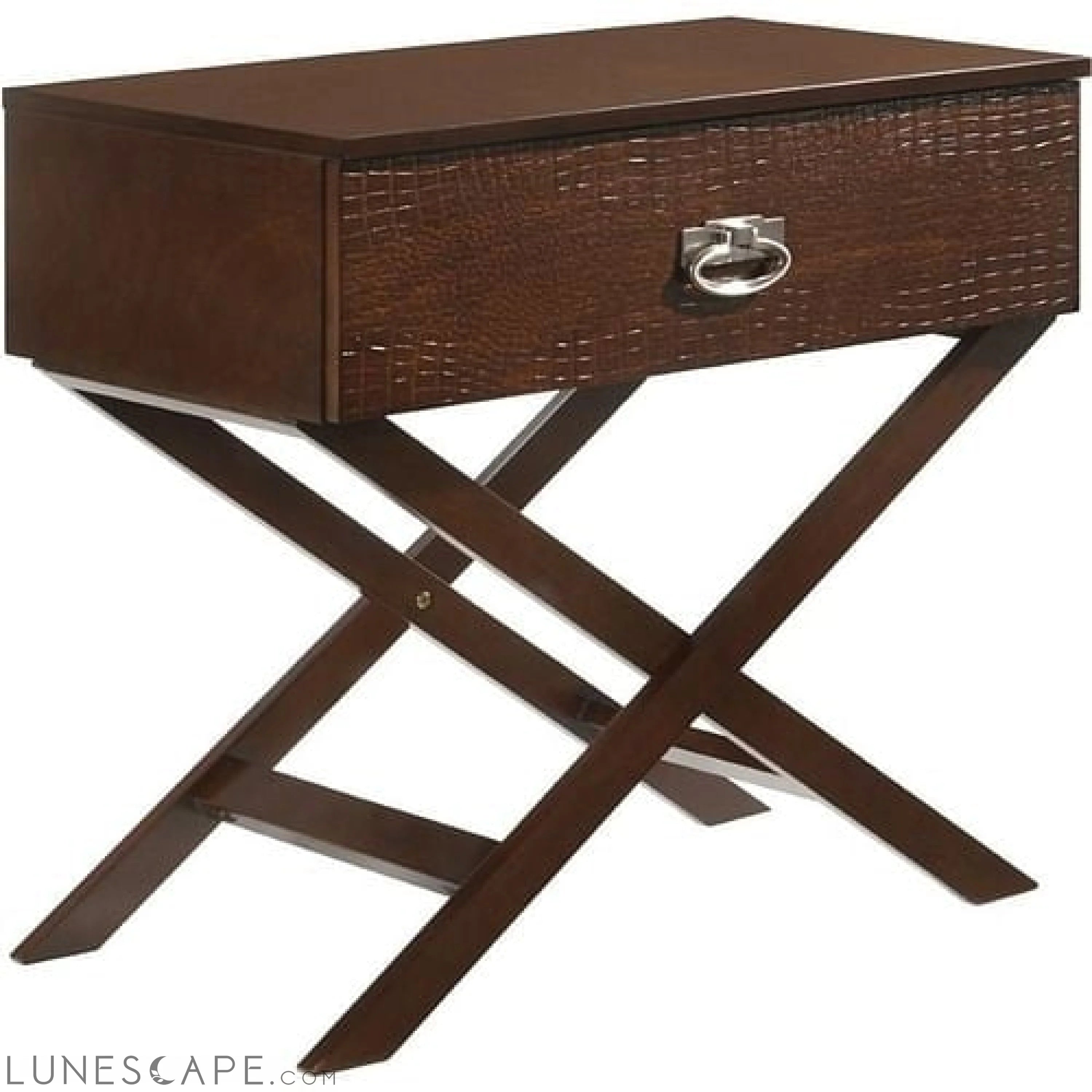 Cappuccino Brown Wood 1-Drawer End Table Nightstand with X Legs LUNESCAPE