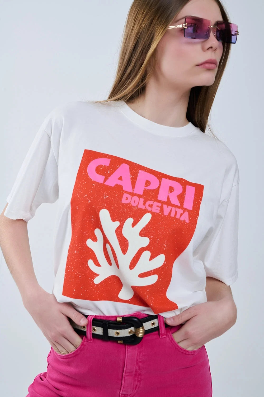 Capri La Dolce Vita White T-Shirt With Graphic Print LUNESCAPE