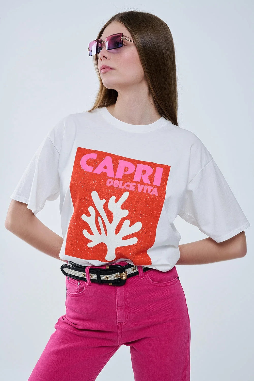 Capri La Dolce Vita White T-Shirt With Graphic Print LUNESCAPE