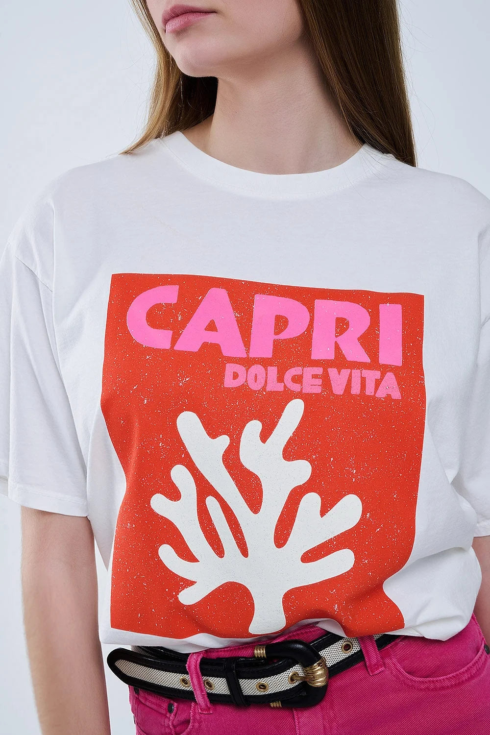 Capri La Dolce Vita White T-Shirt With Graphic Print LUNESCAPE