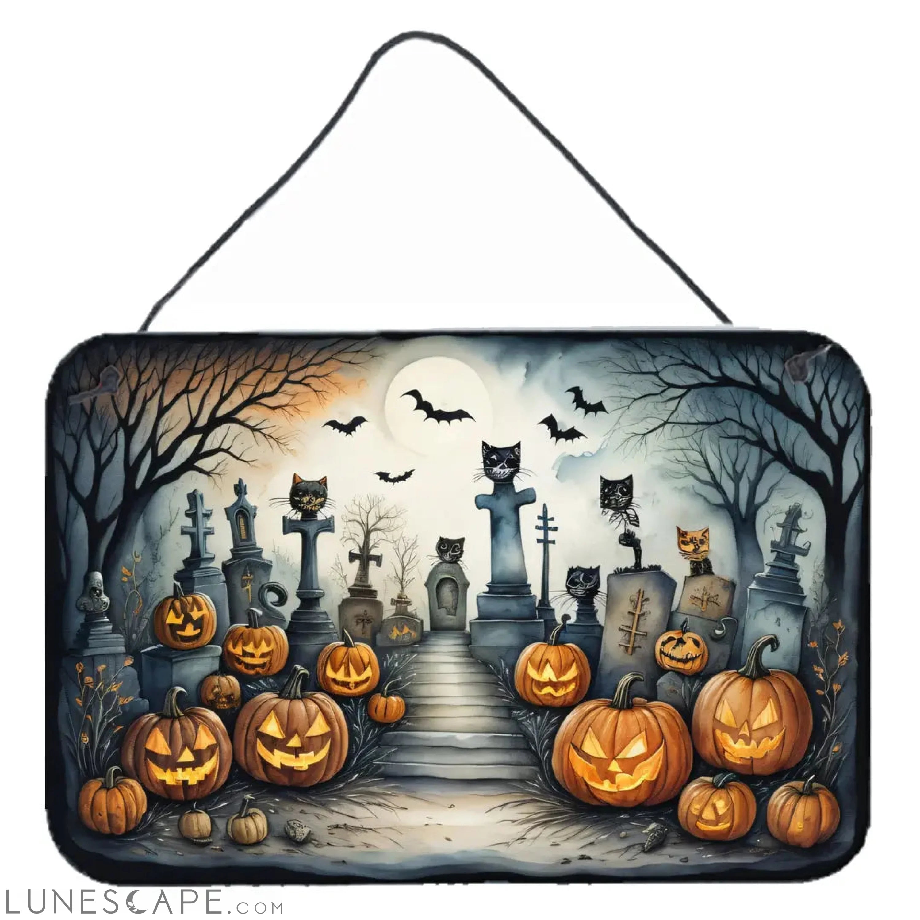 Cat Cemetery Spooky Halloween Wall or Door Hanging Prints LUNESCAPE