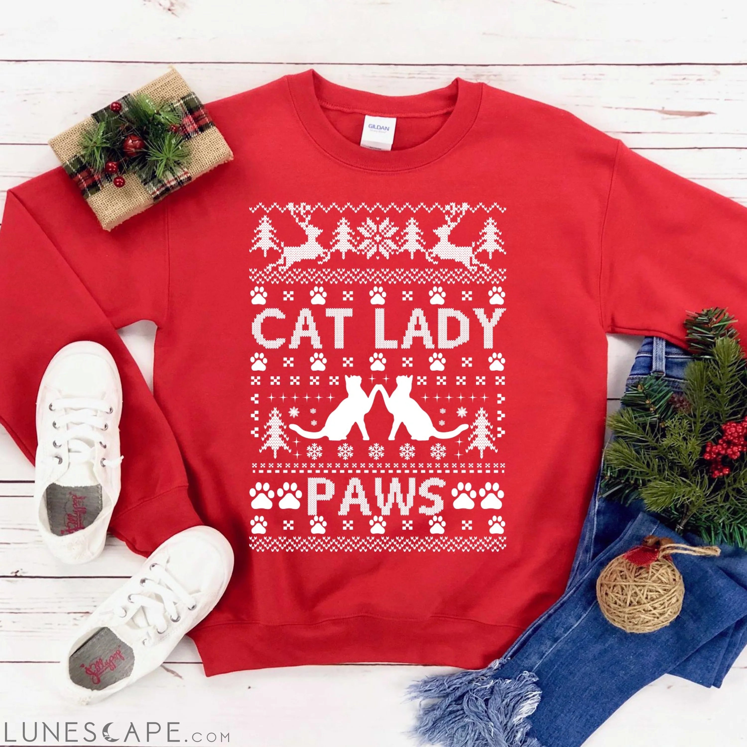 Cat lady Christmas Sweatshirt LUNESCAPE