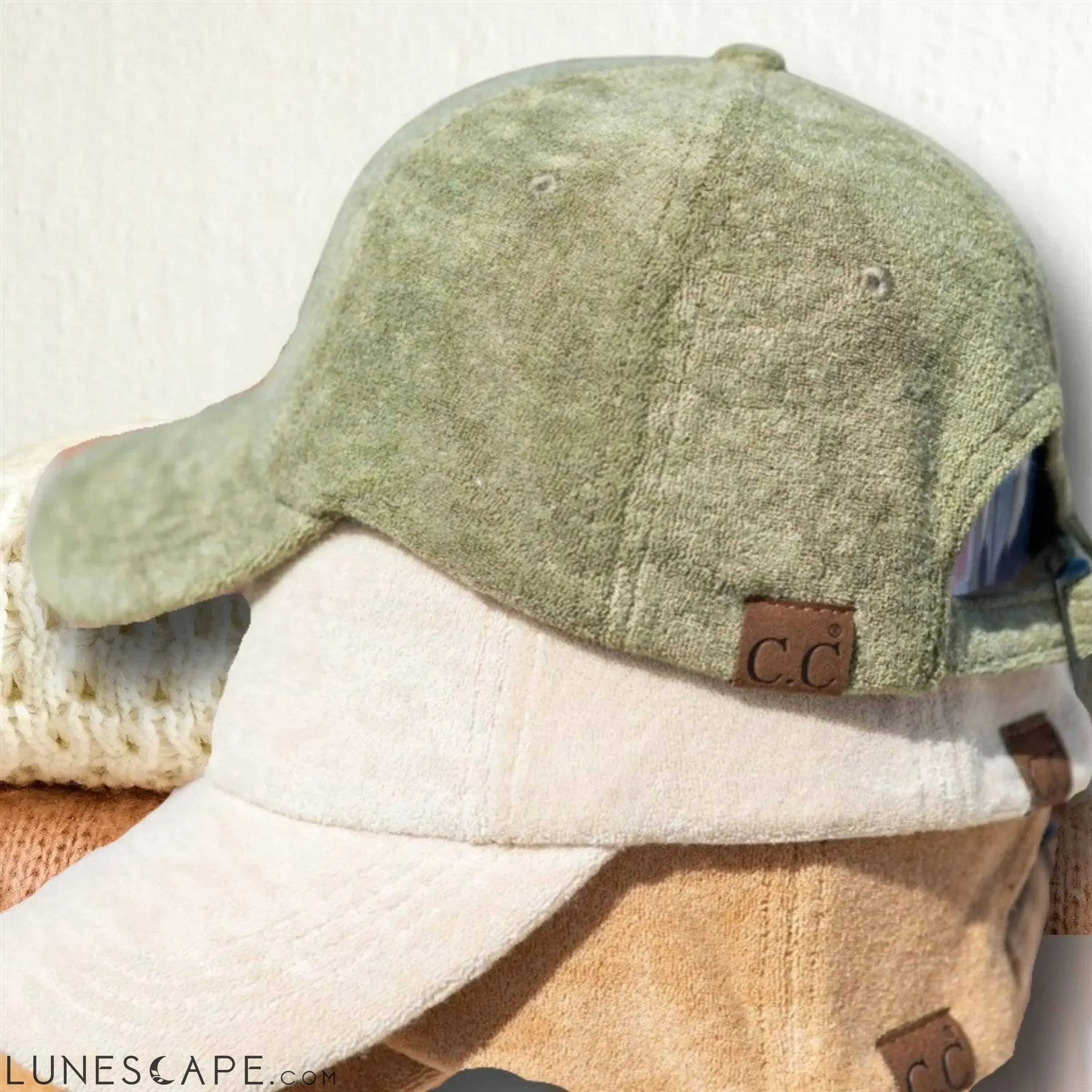 CC Terry Cloth Women Baseball Trucker Cap Low Ponytail Hat LUNESCAPE