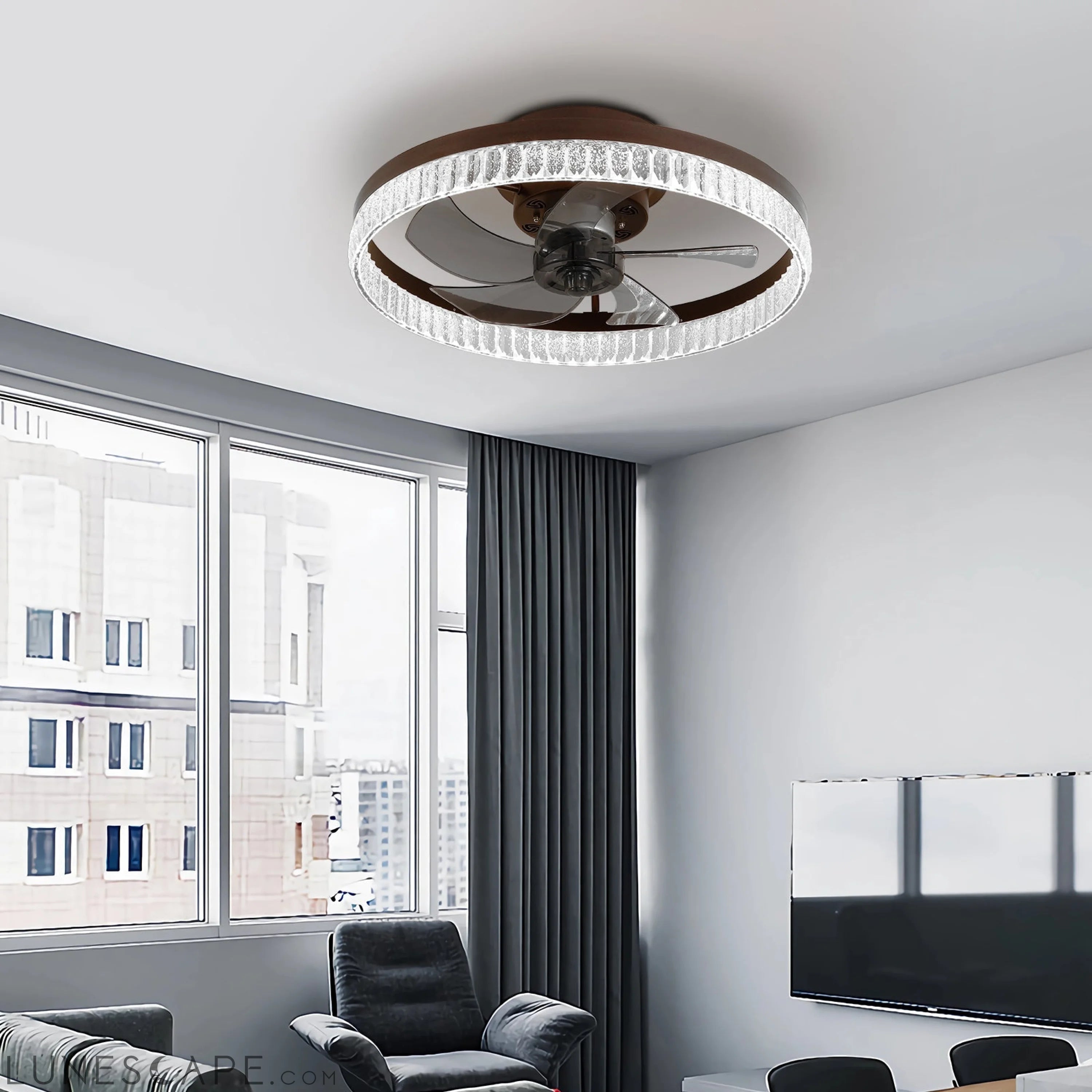 Ceiling Fans with Lights, Minimalist Ring Led Chandelier Fan with LUNESCAPE