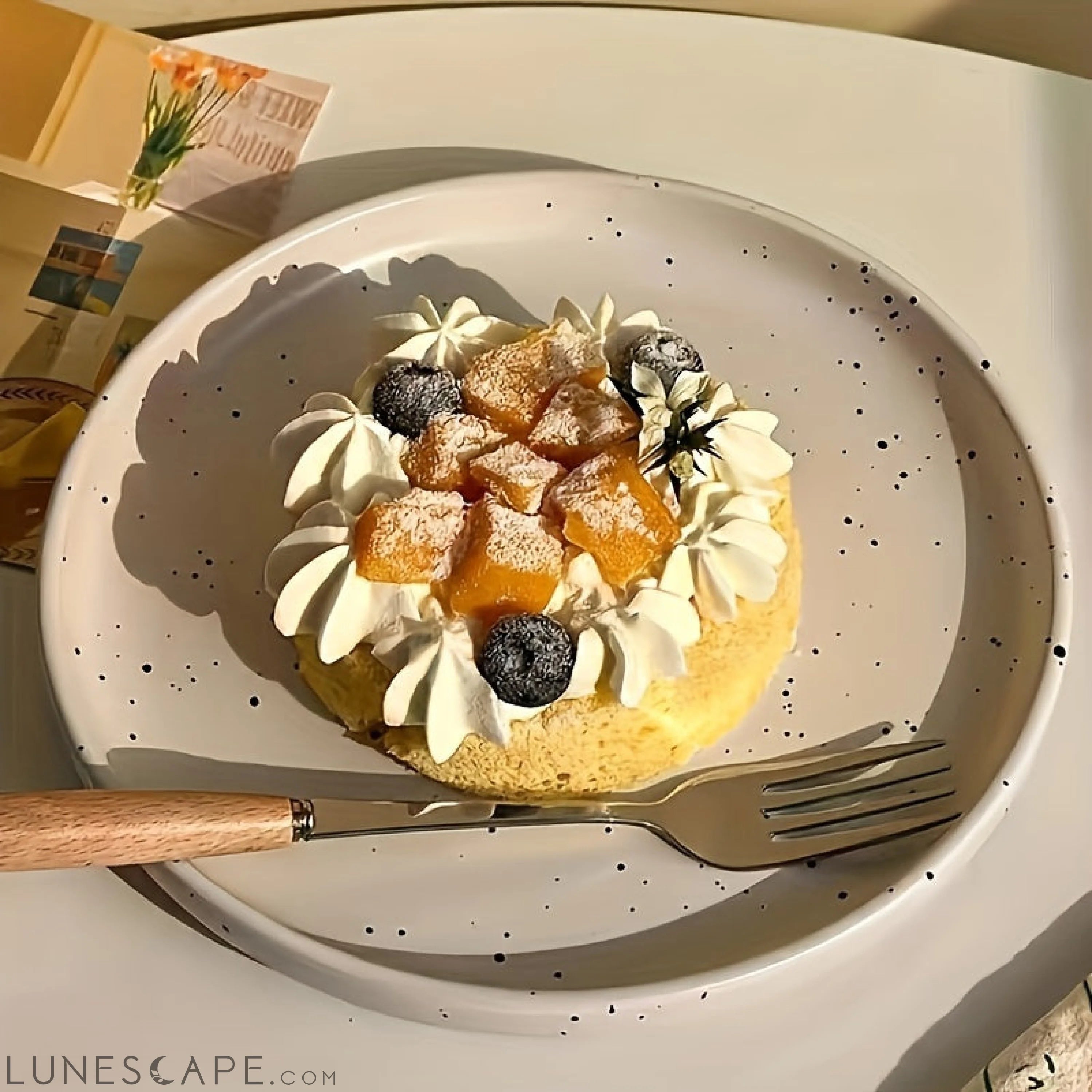 Ceramic Dinner Plate with Splattered Ink Design Stylish Tableware LUNESCAPE