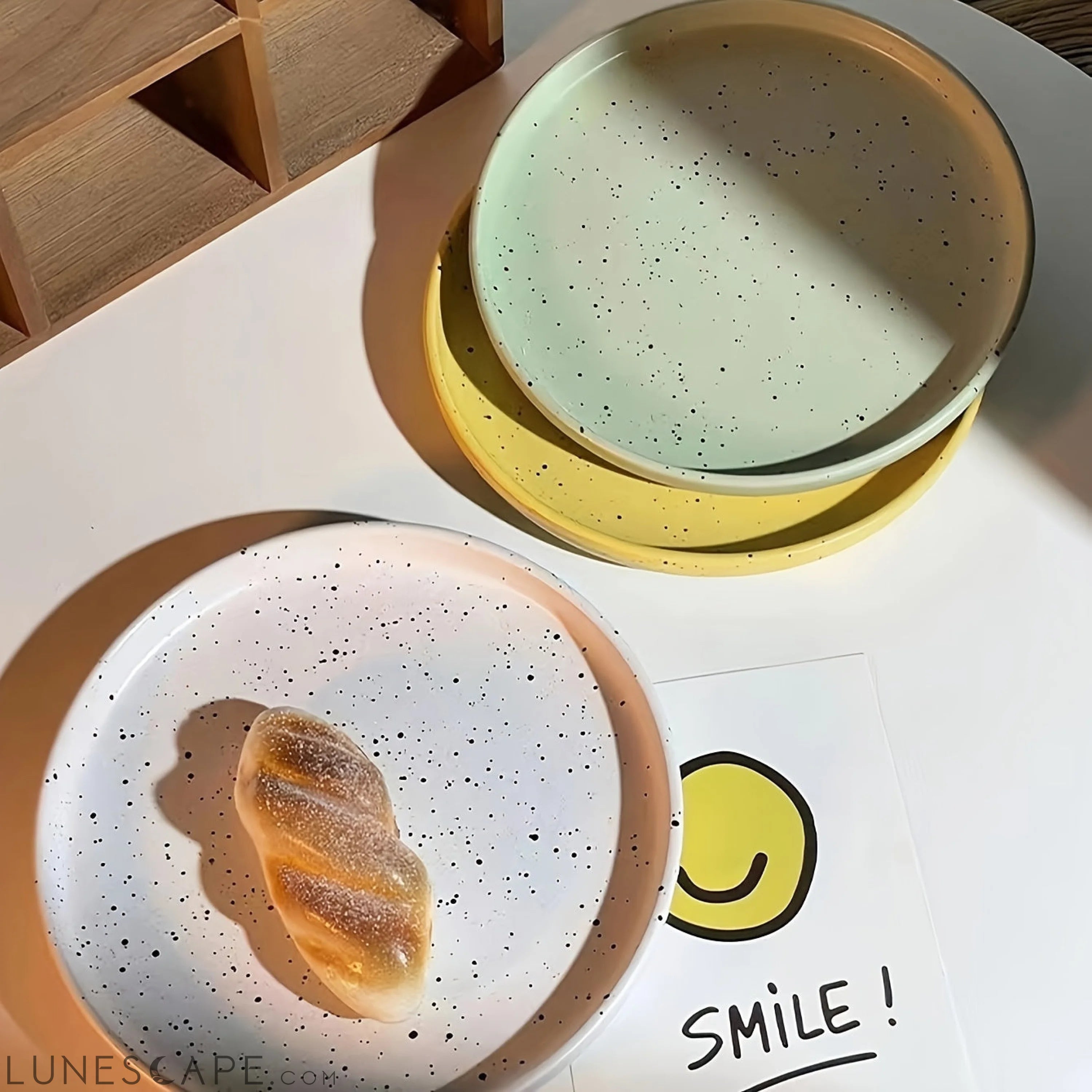 Ceramic Dinner Plate with Splattered Ink Design Stylish Tableware LUNESCAPE