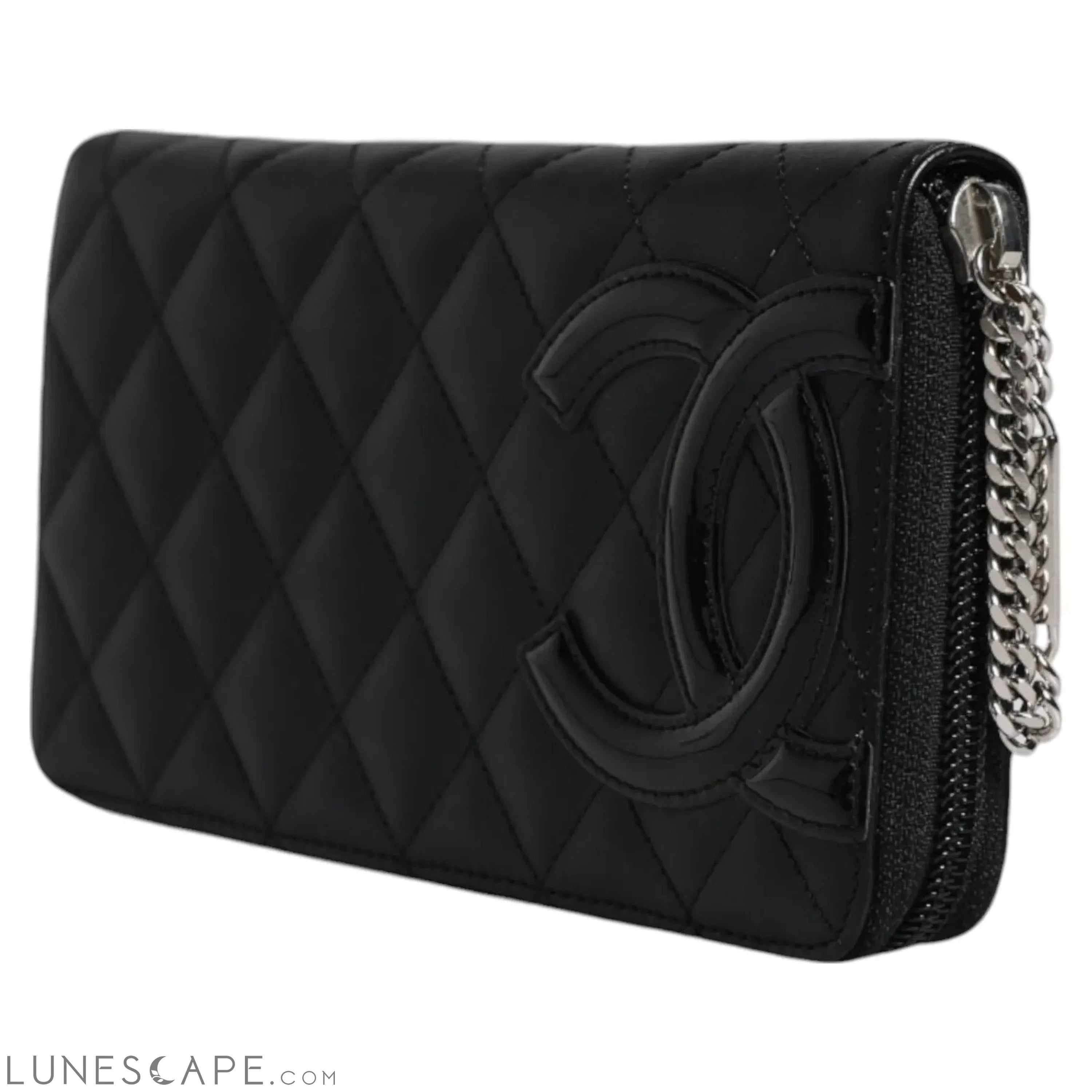 Chanel Black Quilted Leather Logo CC Continental Zip Wallet Wallets - Women