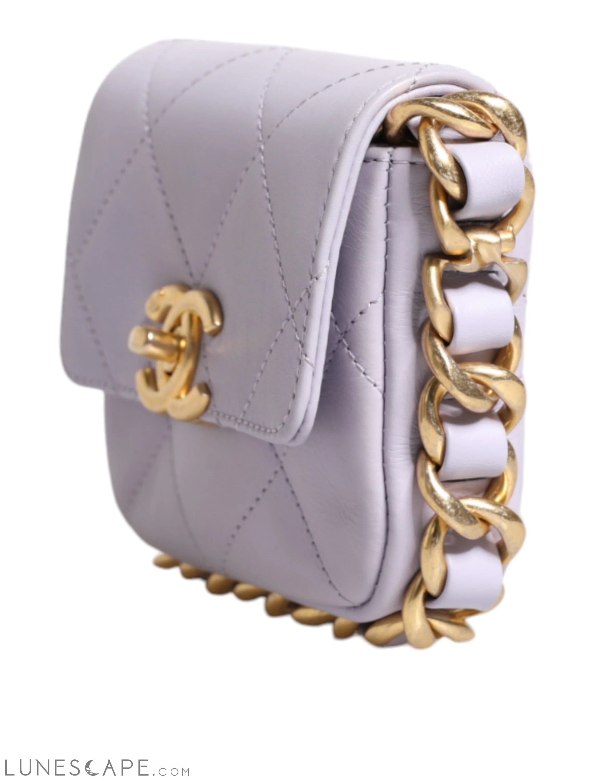 Chanel Blue Quilted Calfskin Framing Chain Flap Mini crossbody Bag LUNESCAPE