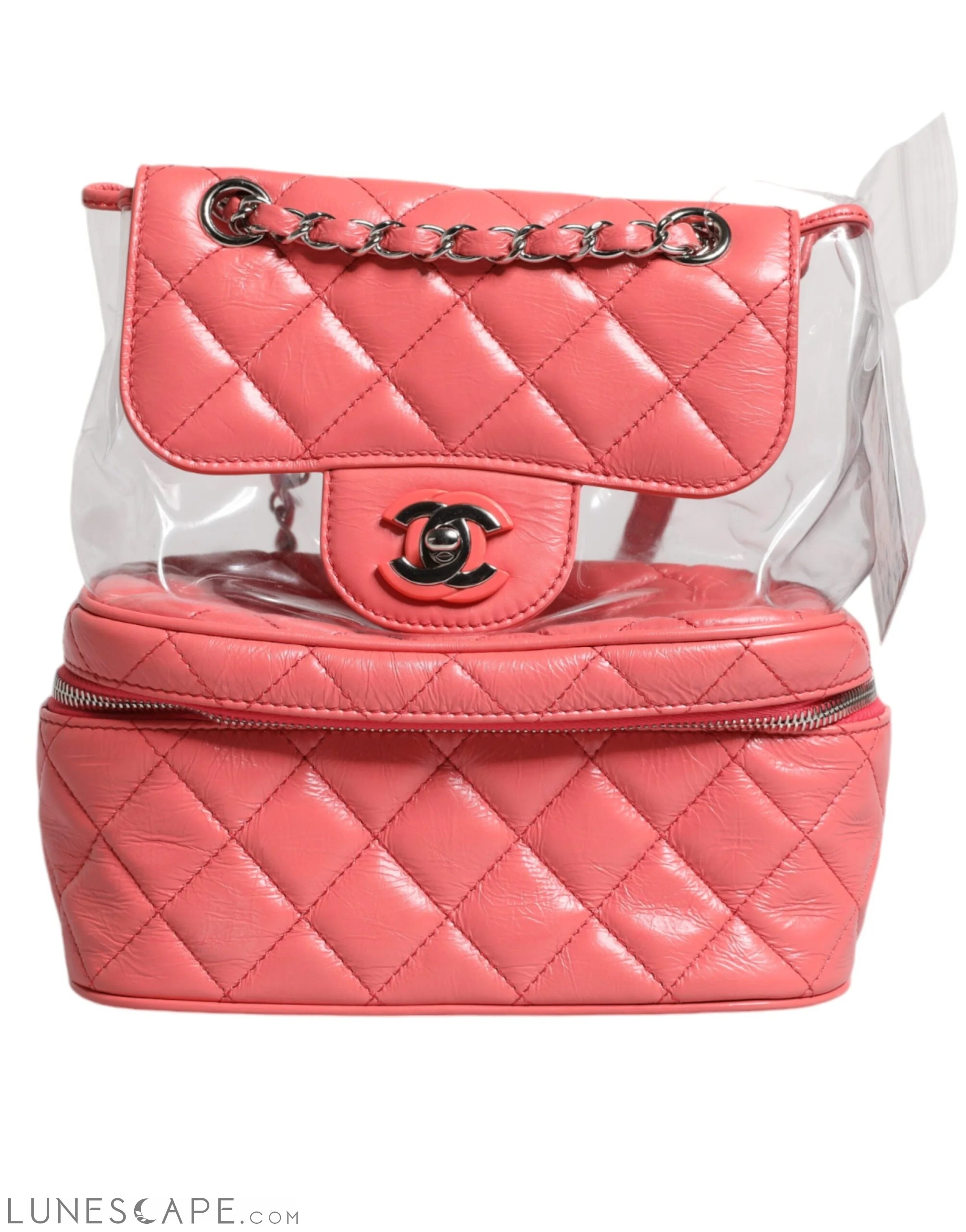 Chanel Pink Vinyl Leather Backpack Purse Bag LUNESCAPE