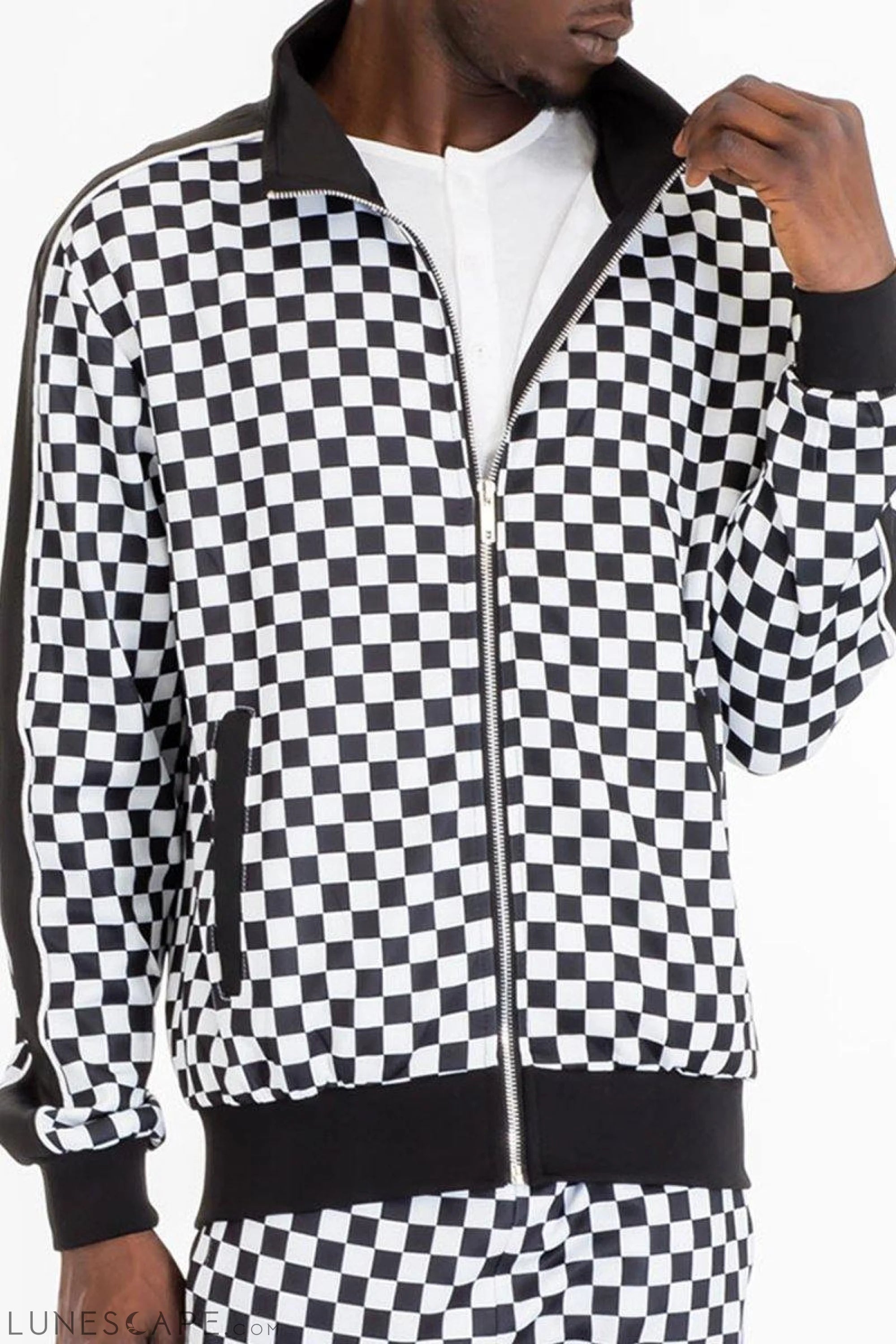 CHECKERED TRACK JACKET - BLACK & WHITE LUNESCAPE