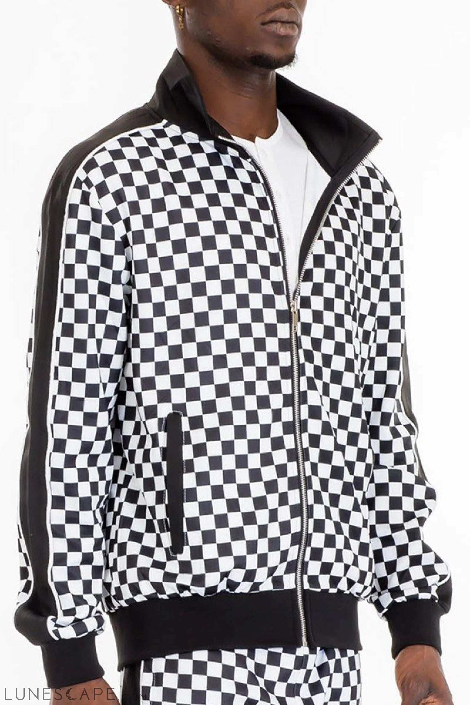 CHECKERED TRACK JACKET - BLACK & WHITE LUNESCAPE