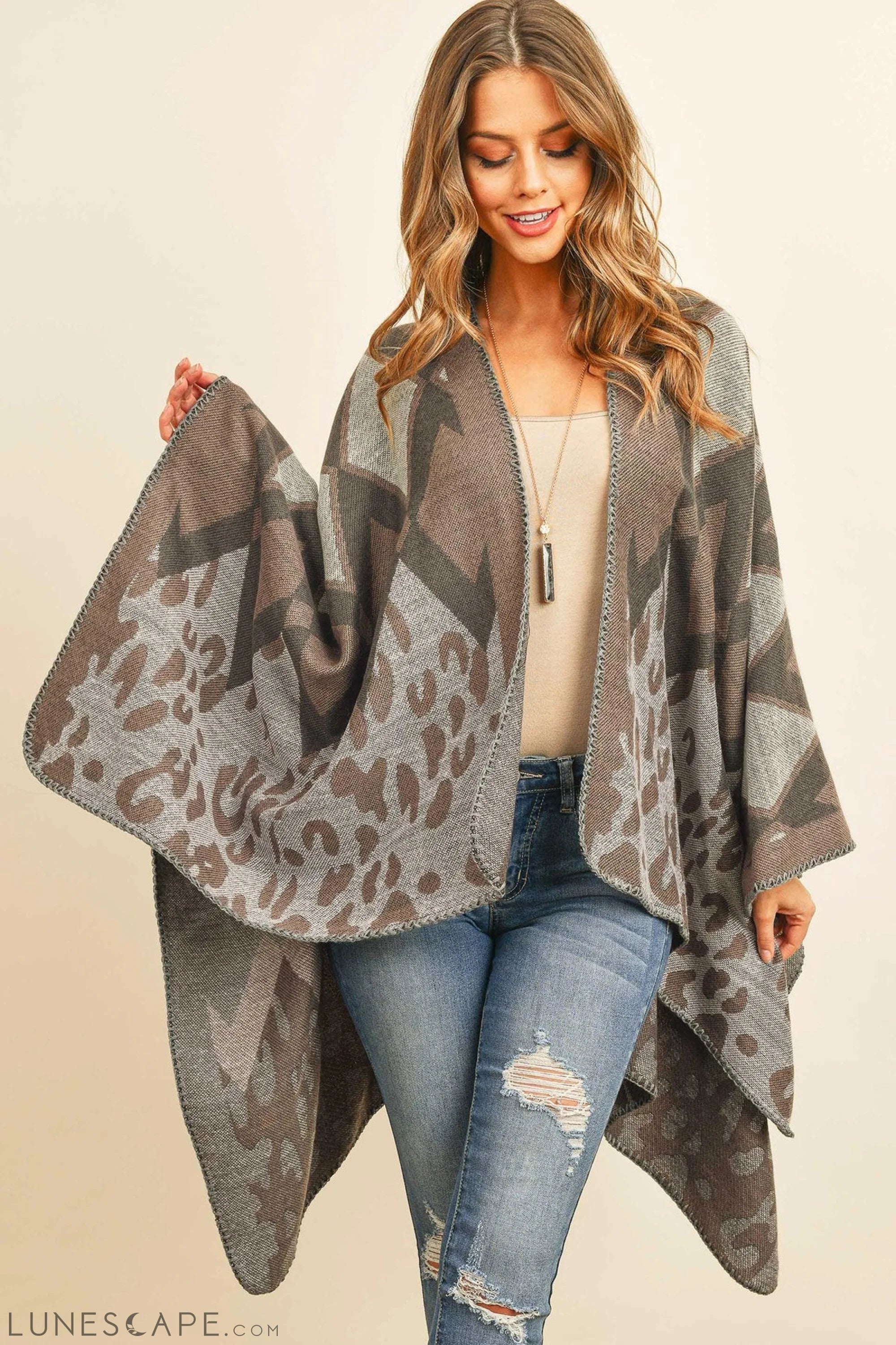 Chevron Leopard Open Front Kimono LUNESCAPE