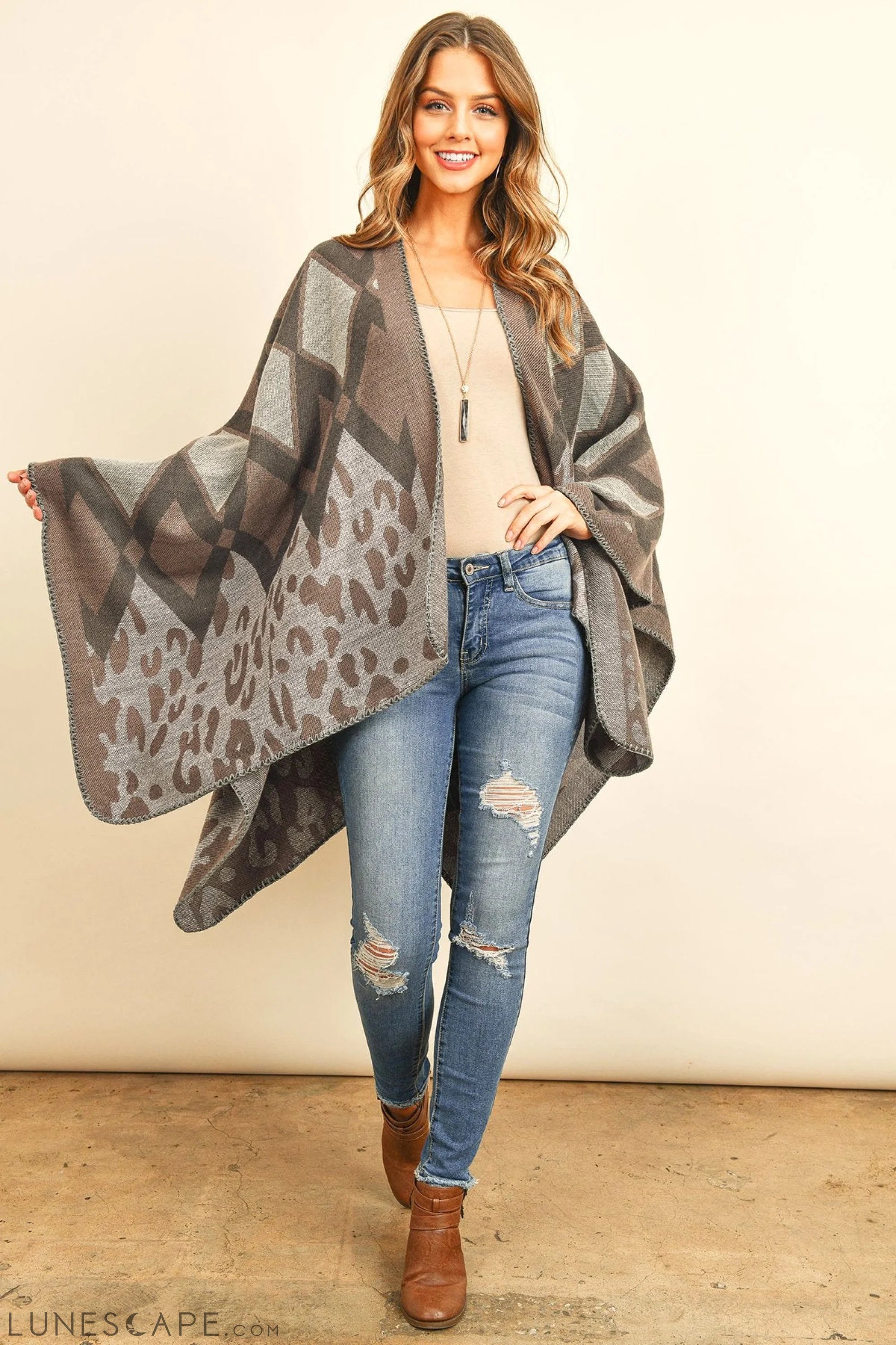Chevron Leopard Open Front Kimono LUNESCAPE