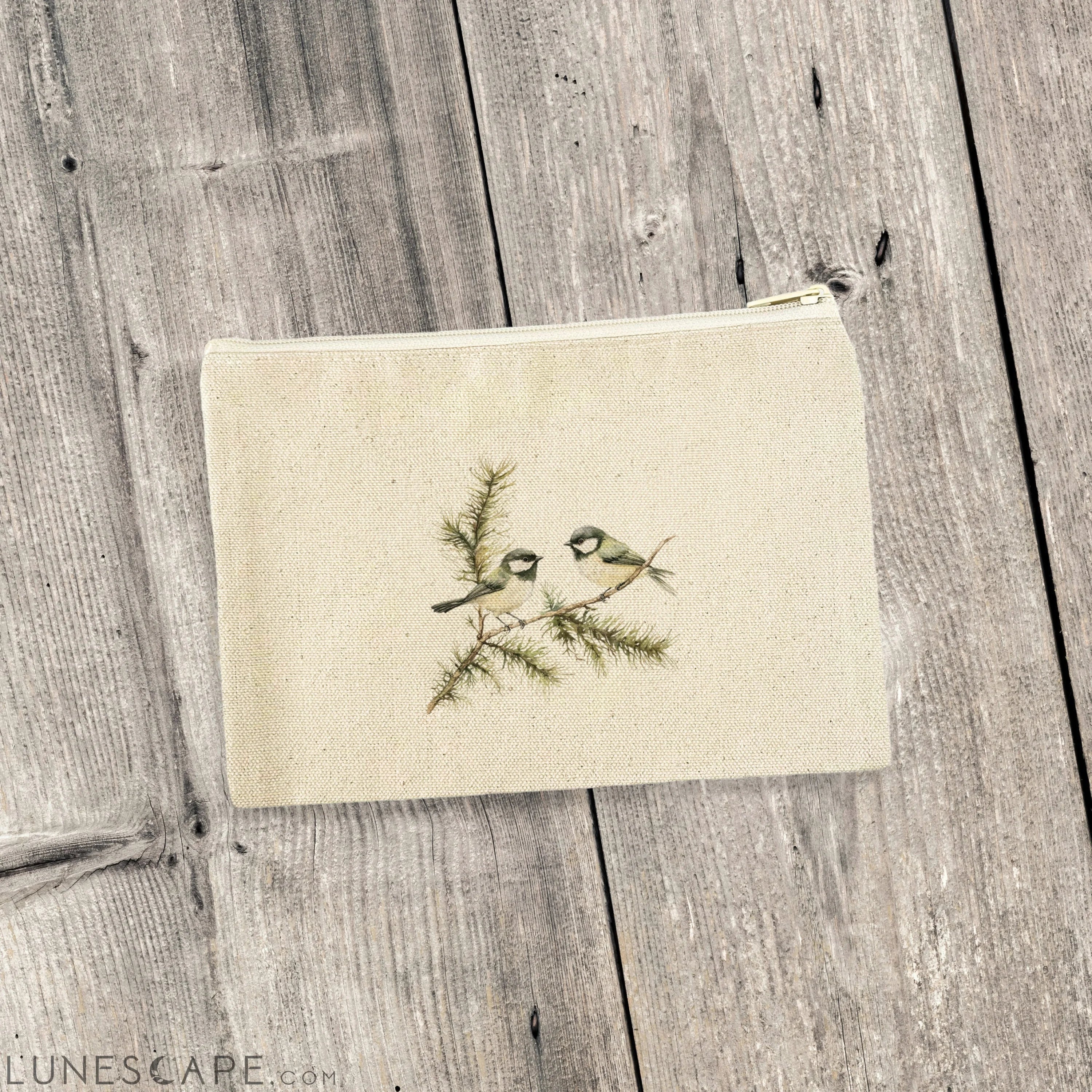 Chickadee Pair - Spring Canvas Zipper Pouch LUNESCAPE