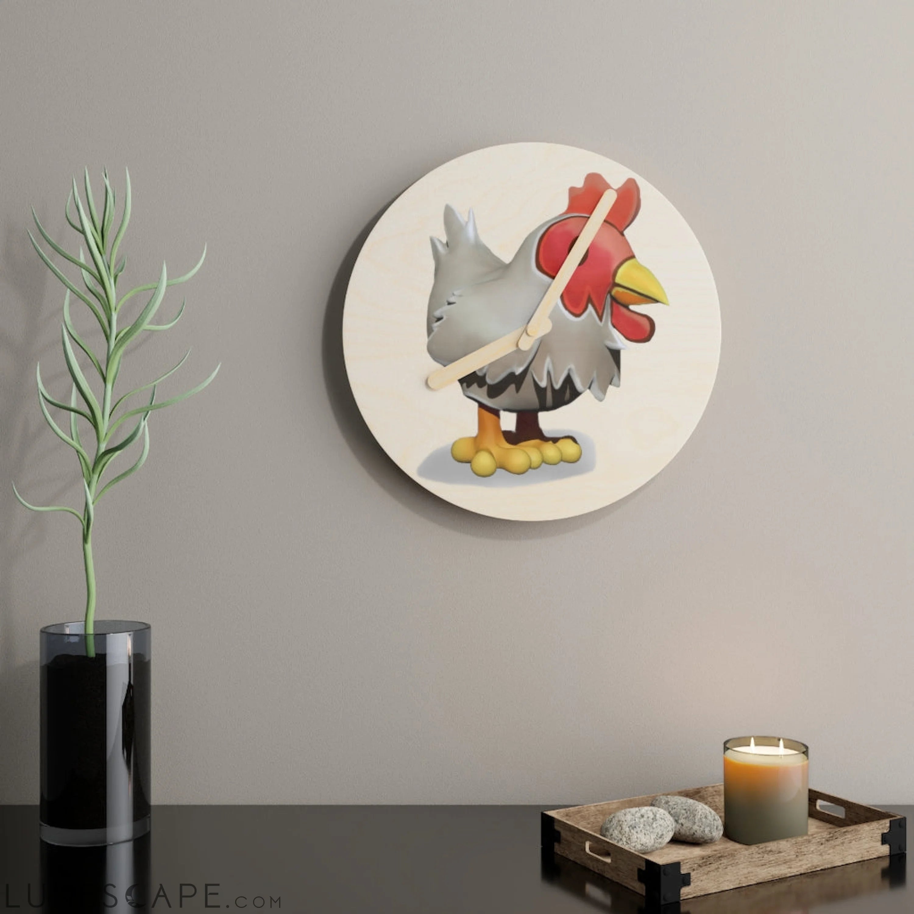 Chicken Wooden Wall Clock LUNESCAPE