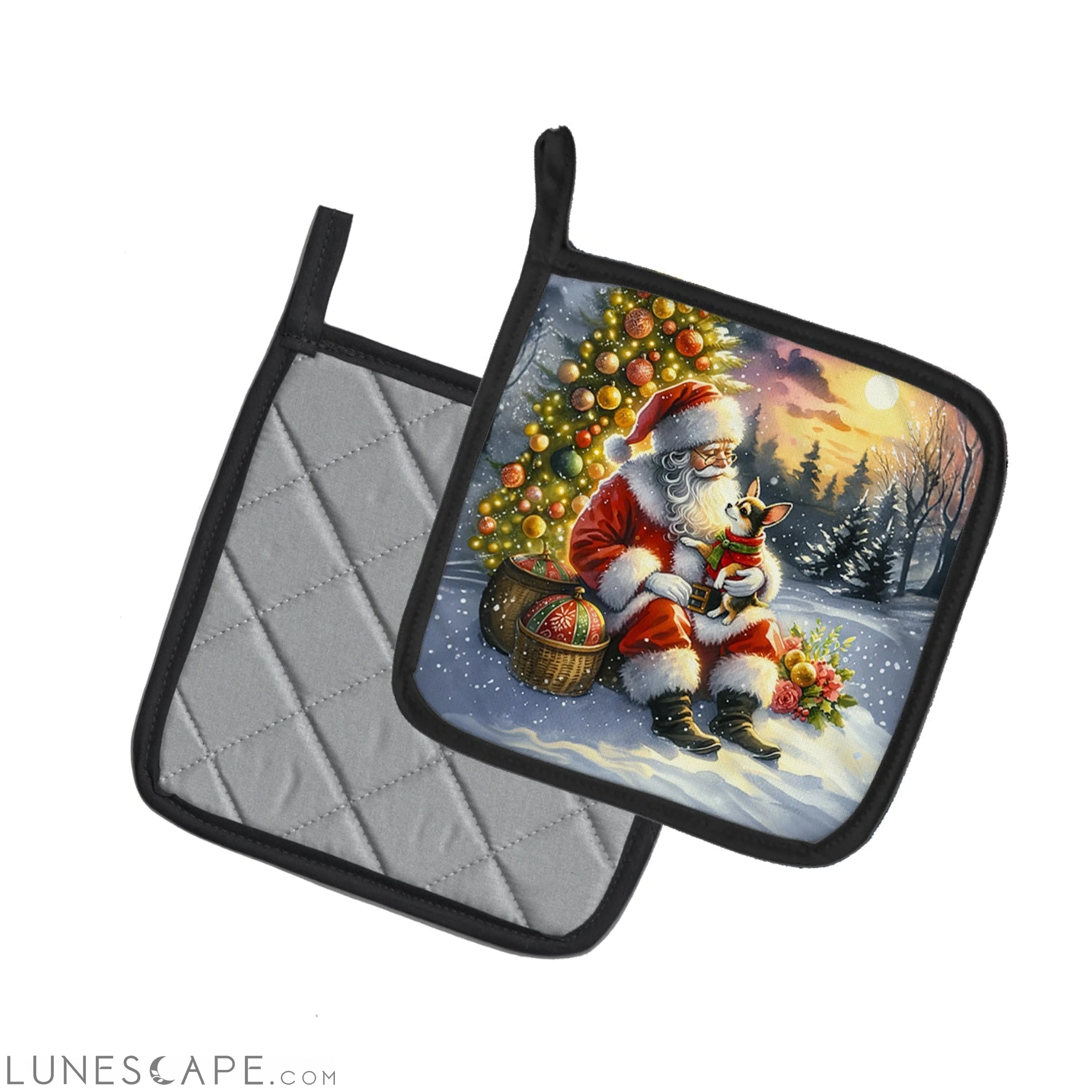 Chihuahua and Santa Claus Pair of Pot Holders LUNESCAPE