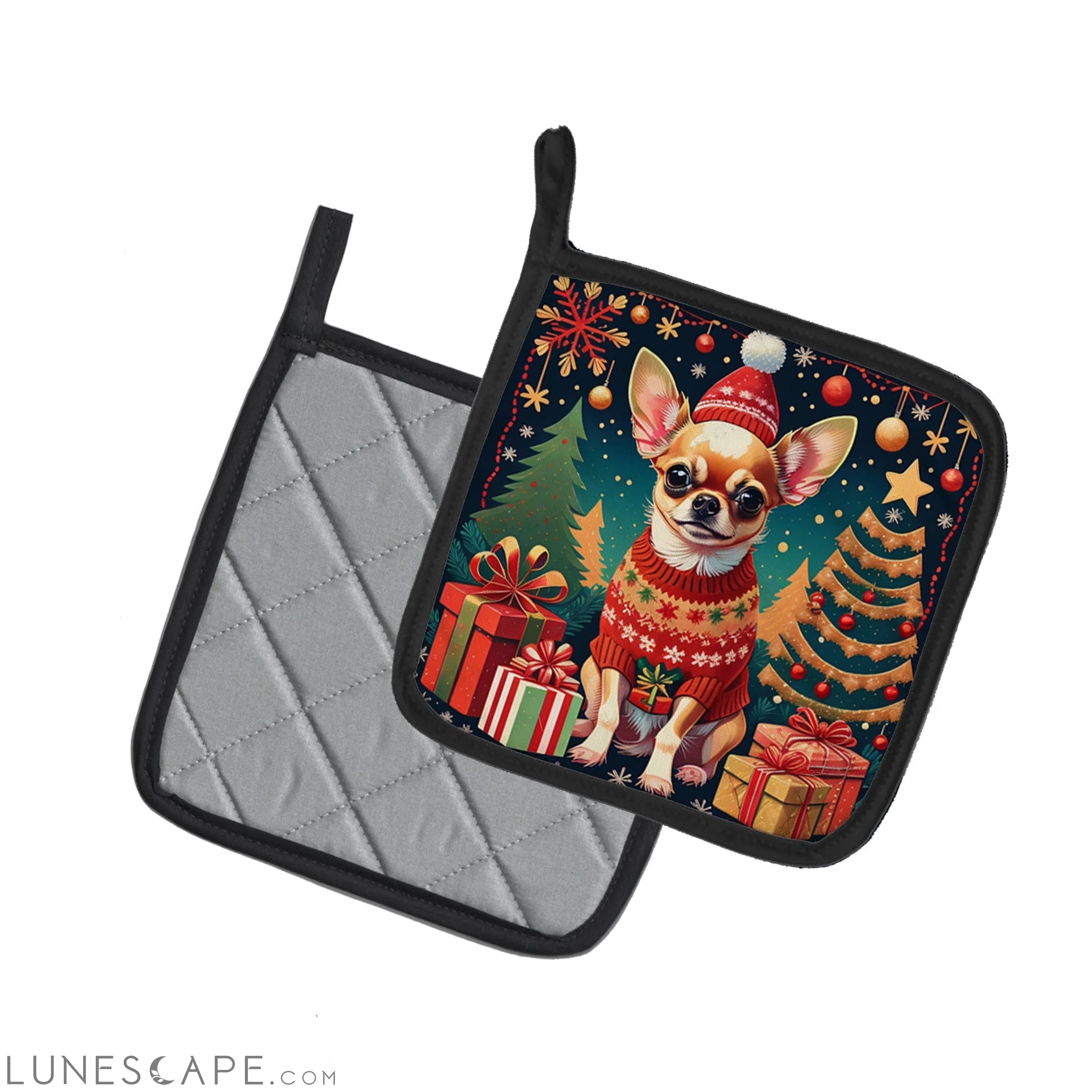 Chihuahua Christmas Pair of Pot Holders LUNESCAPE