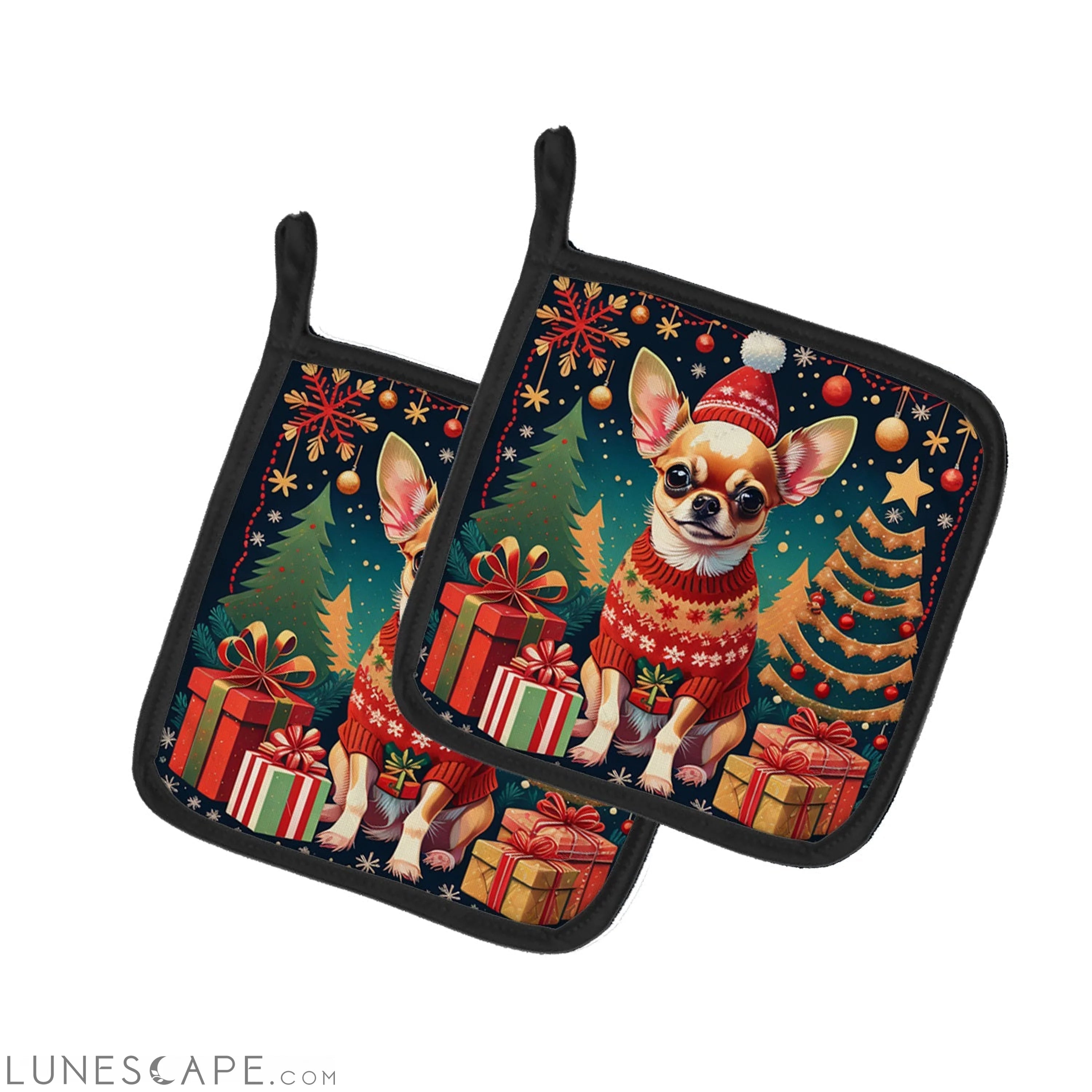 Chihuahua Christmas Pair of Pot Holders LUNESCAPE