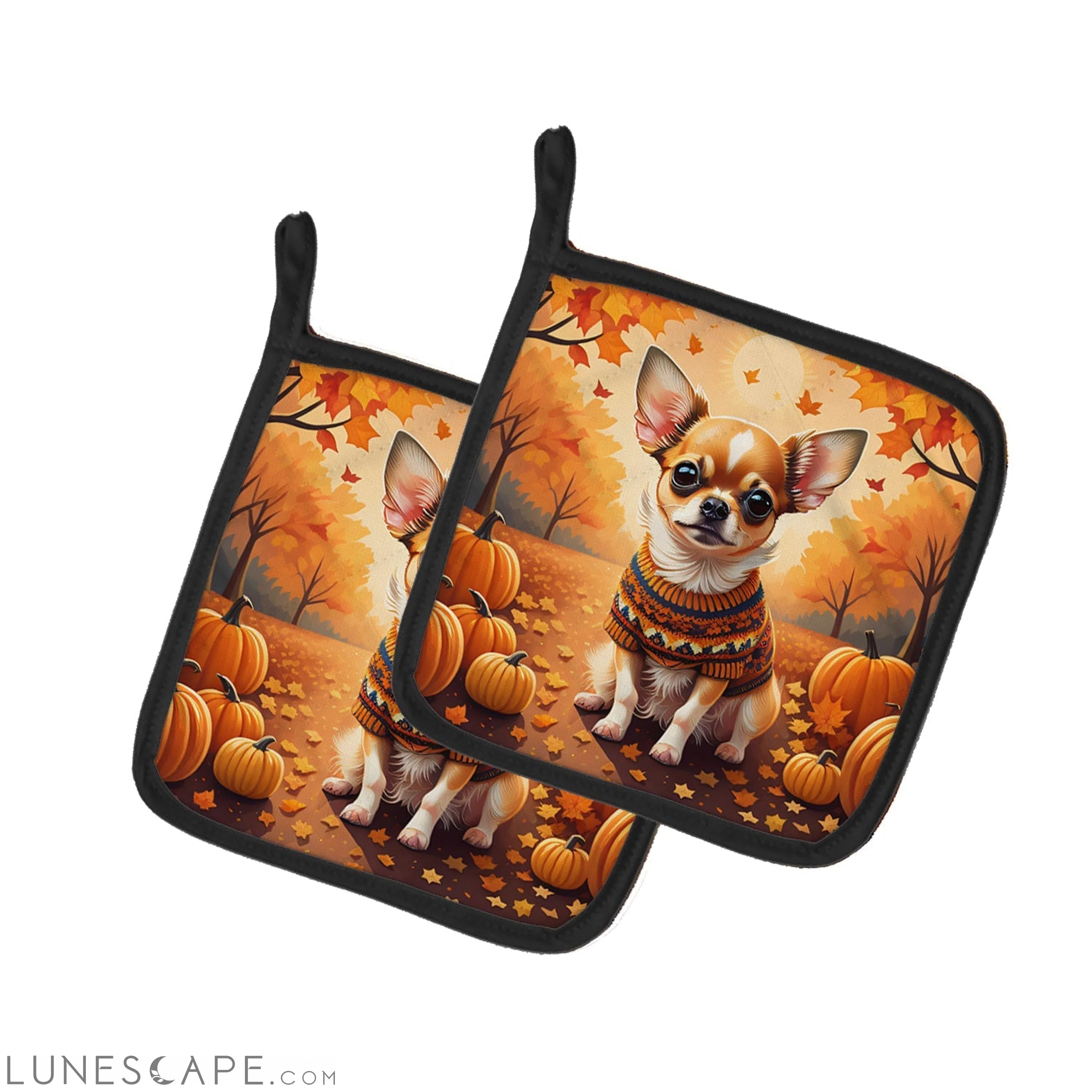 Chihuahua Fall Pair of Pot Holders LUNESCAPE