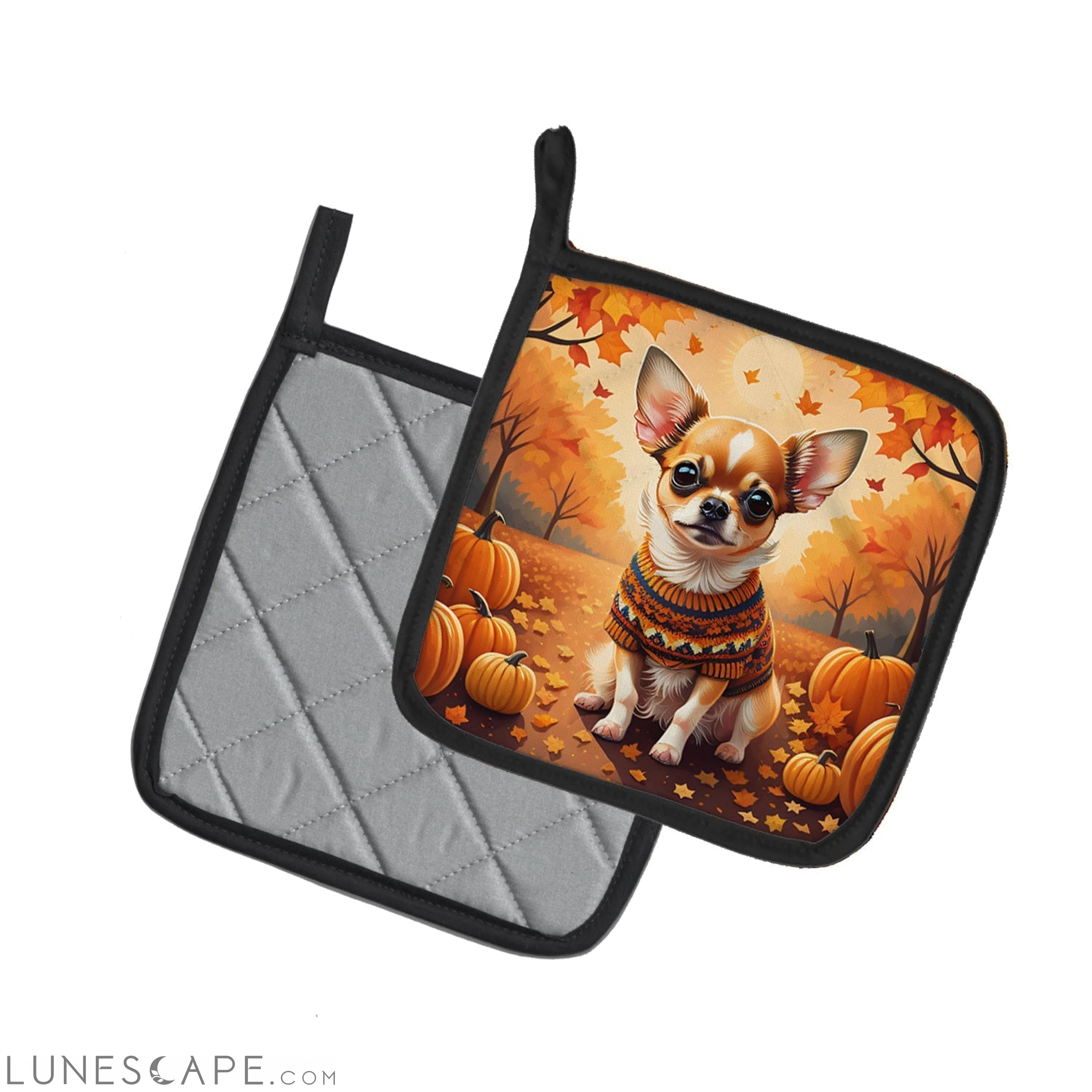 Chihuahua Fall Pair of Pot Holders LUNESCAPE