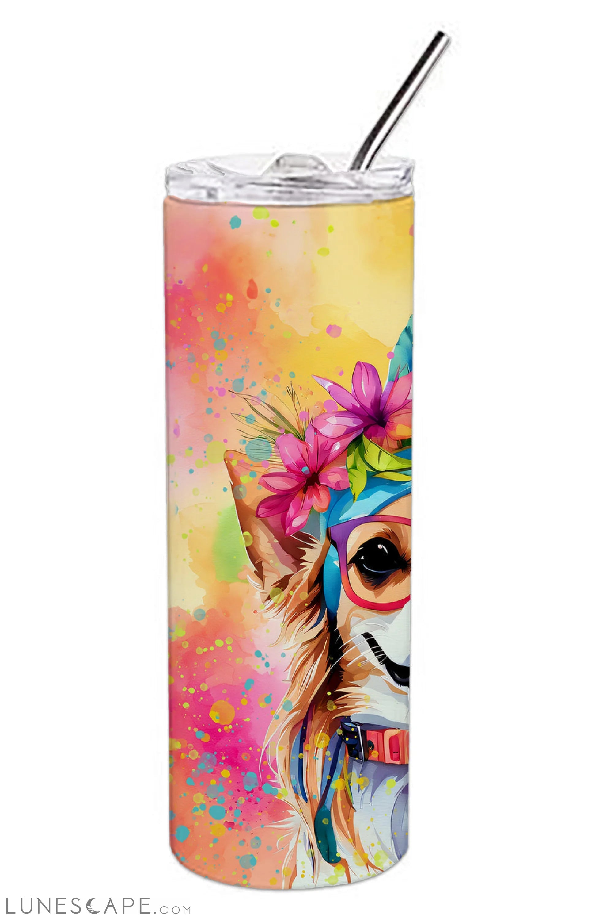 Chihuahua Hippie Dawg Stainless Steel Skinny Tumbler Travel Mug LUNESCAPE