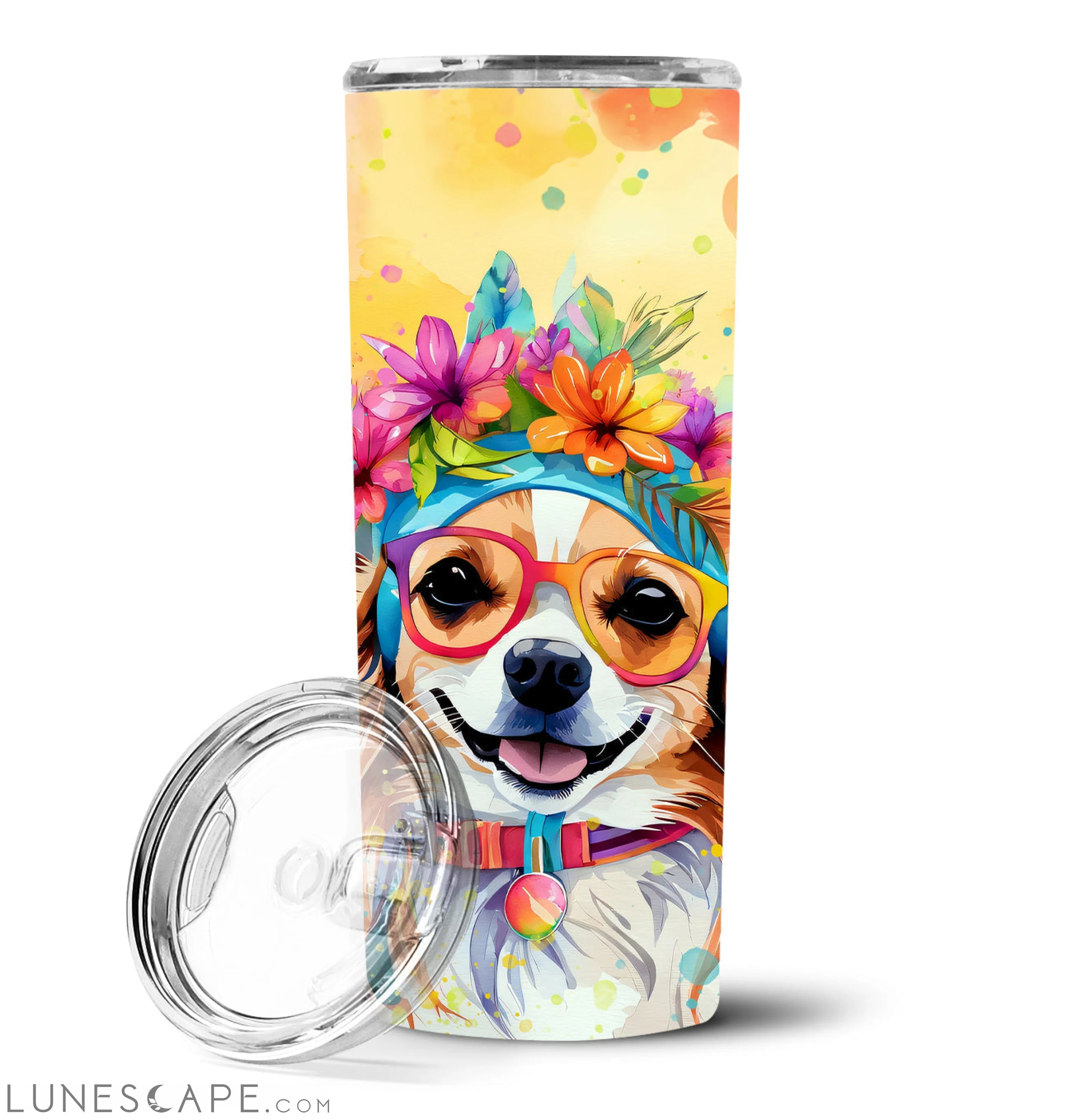 Chihuahua Hippie Dawg Stainless Steel Skinny Tumbler Travel Mug LUNESCAPE