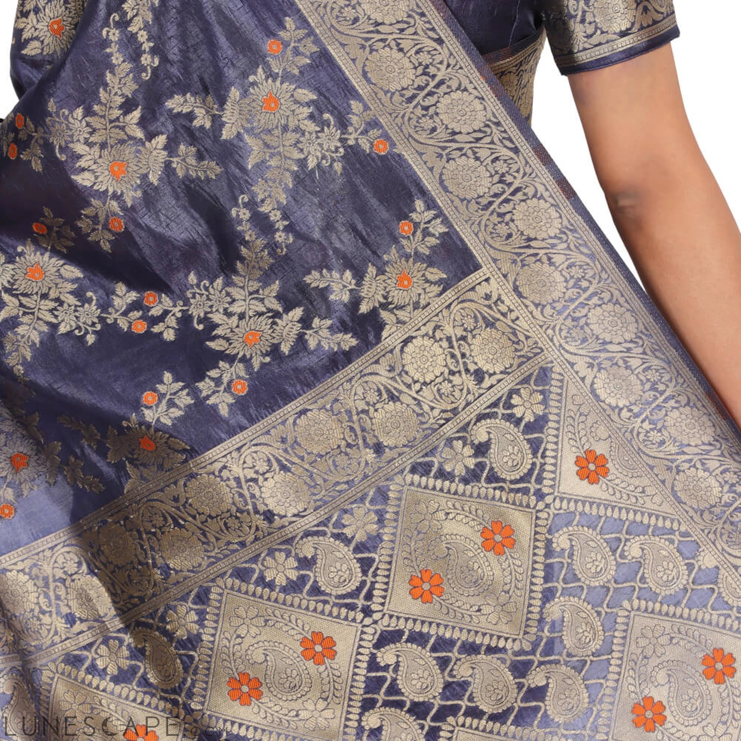 Chinya Silk Jaal Work Upada Saree - Navy Blue LUNESCAPE