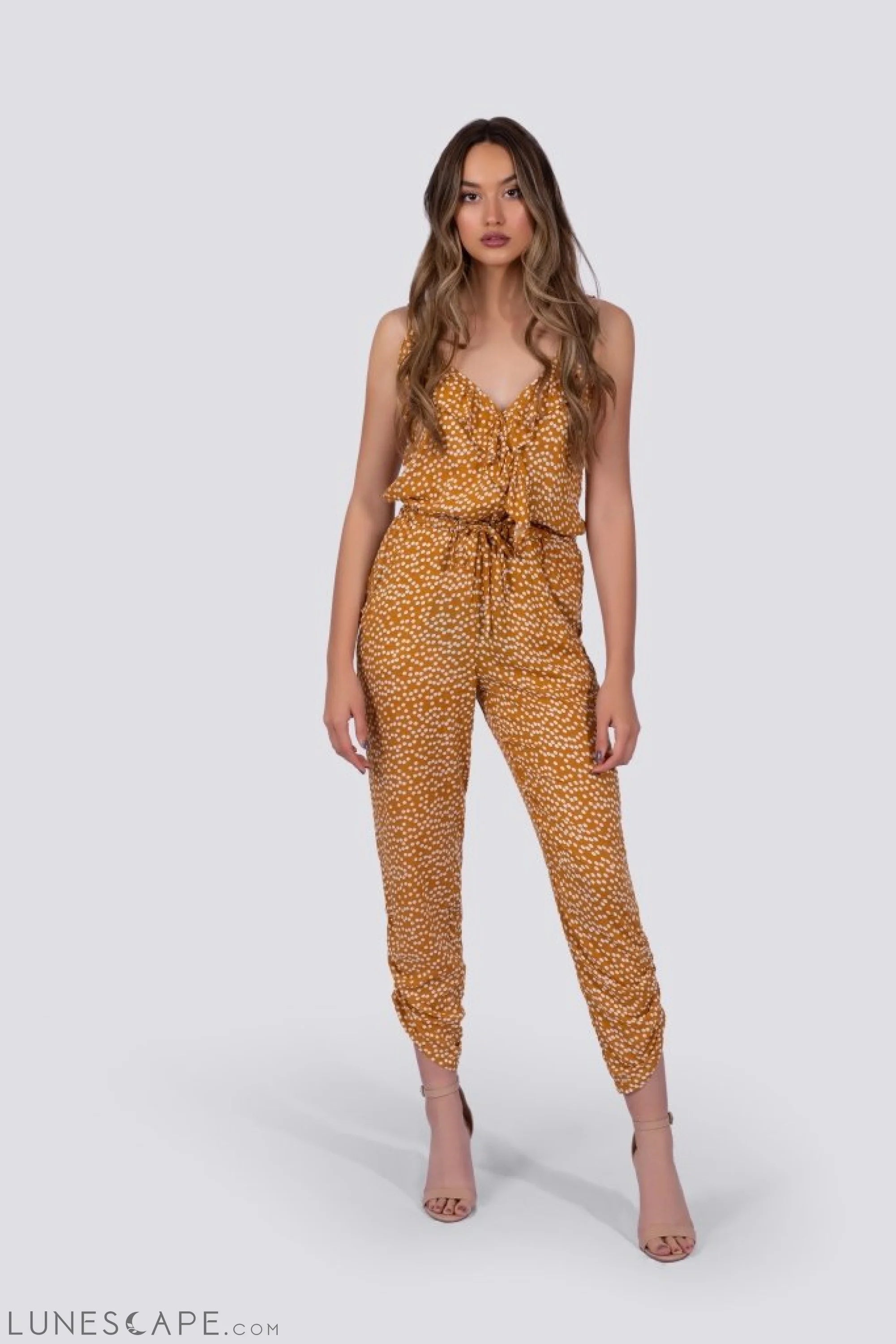 Chloe Jumpsuit - Yellow Polka Dot LUNESCAPE