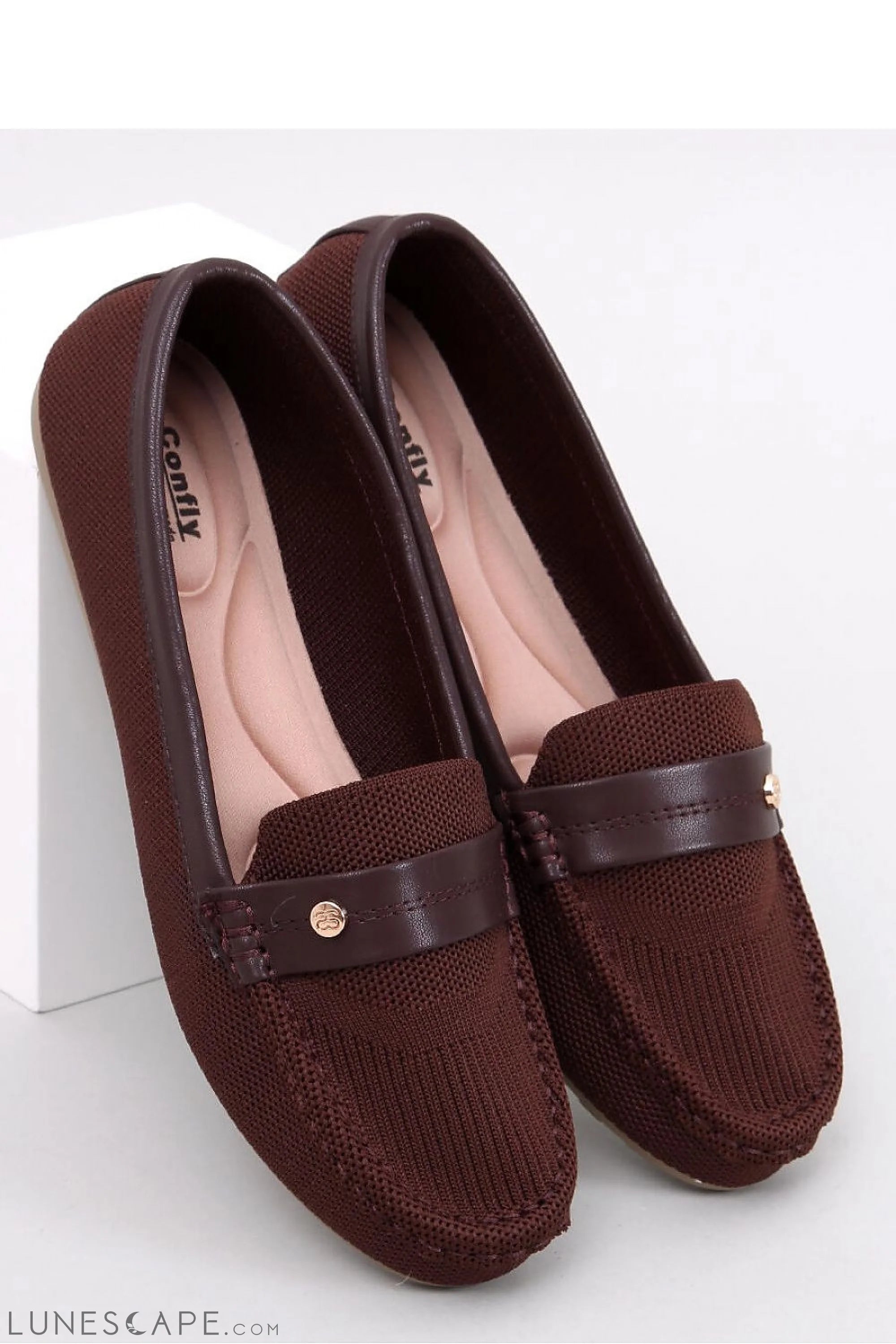 Chocolate Knit Penny Loafers with Vegan Leather Strap LUNESCAPE
