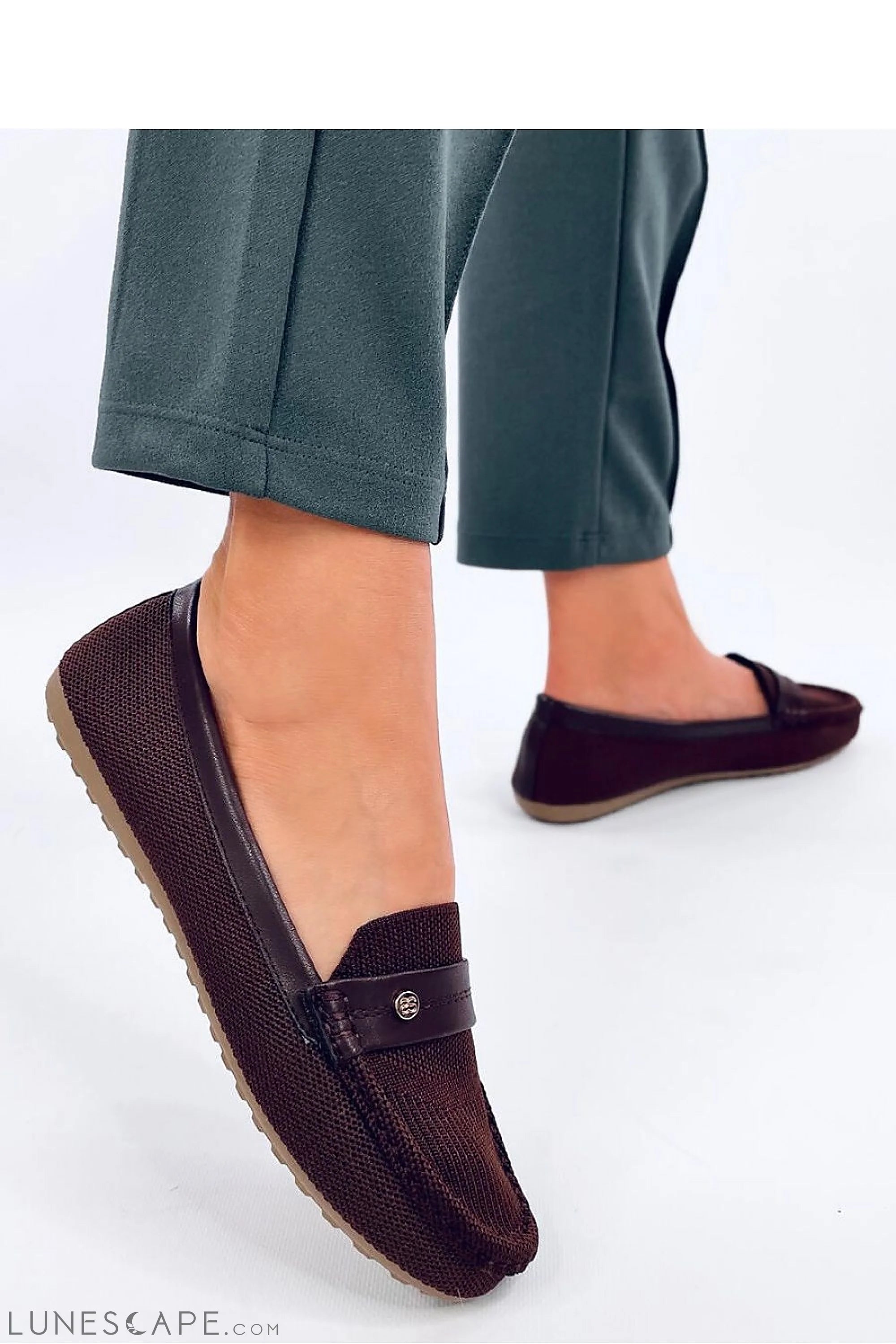 Chocolate Knit Penny Loafers with Vegan Leather Strap LUNESCAPE