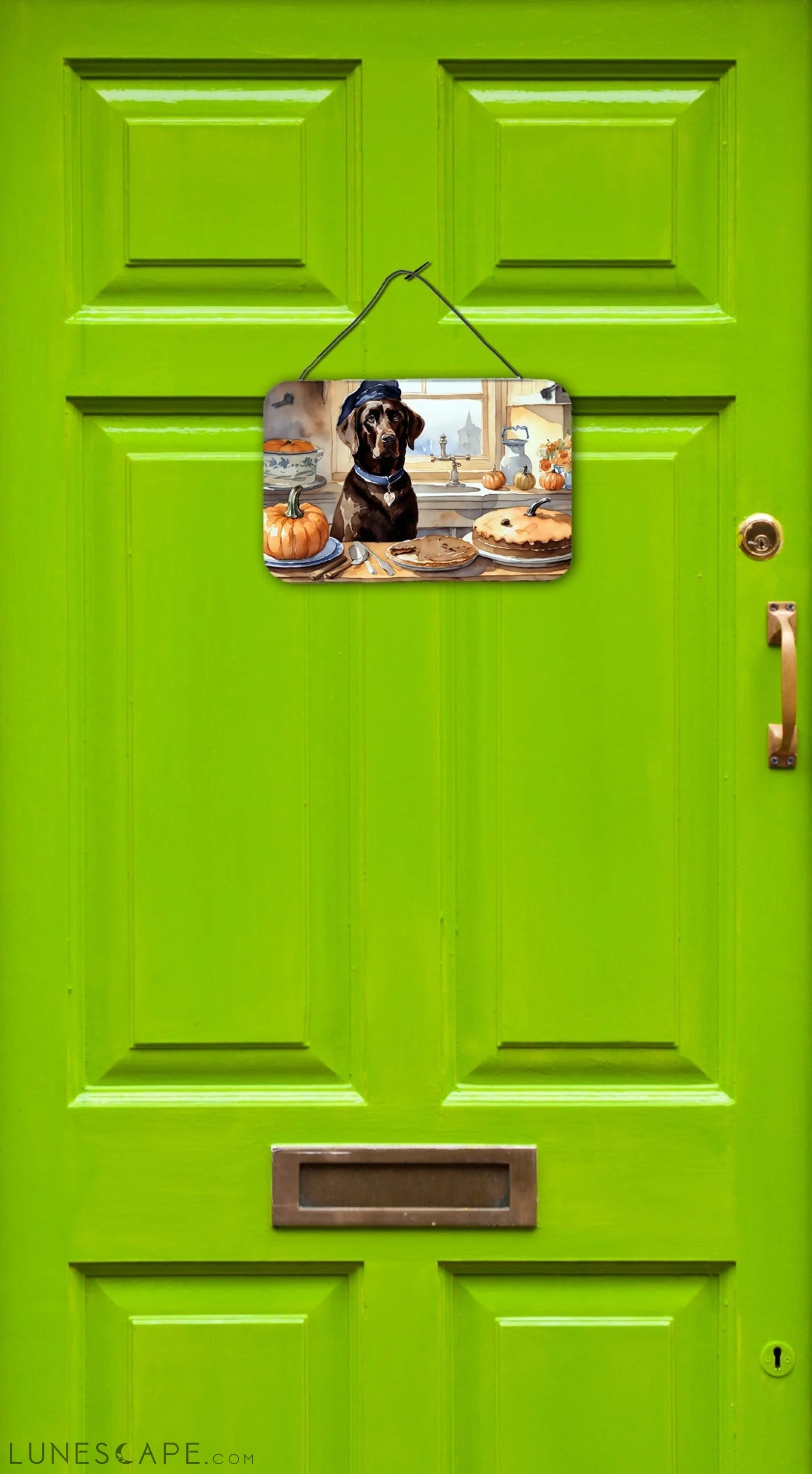 Chocolate Lab Thanksgiving Fall Kitchen Pumpkins Wall or Door Hanging Prints LUNESCAPE
