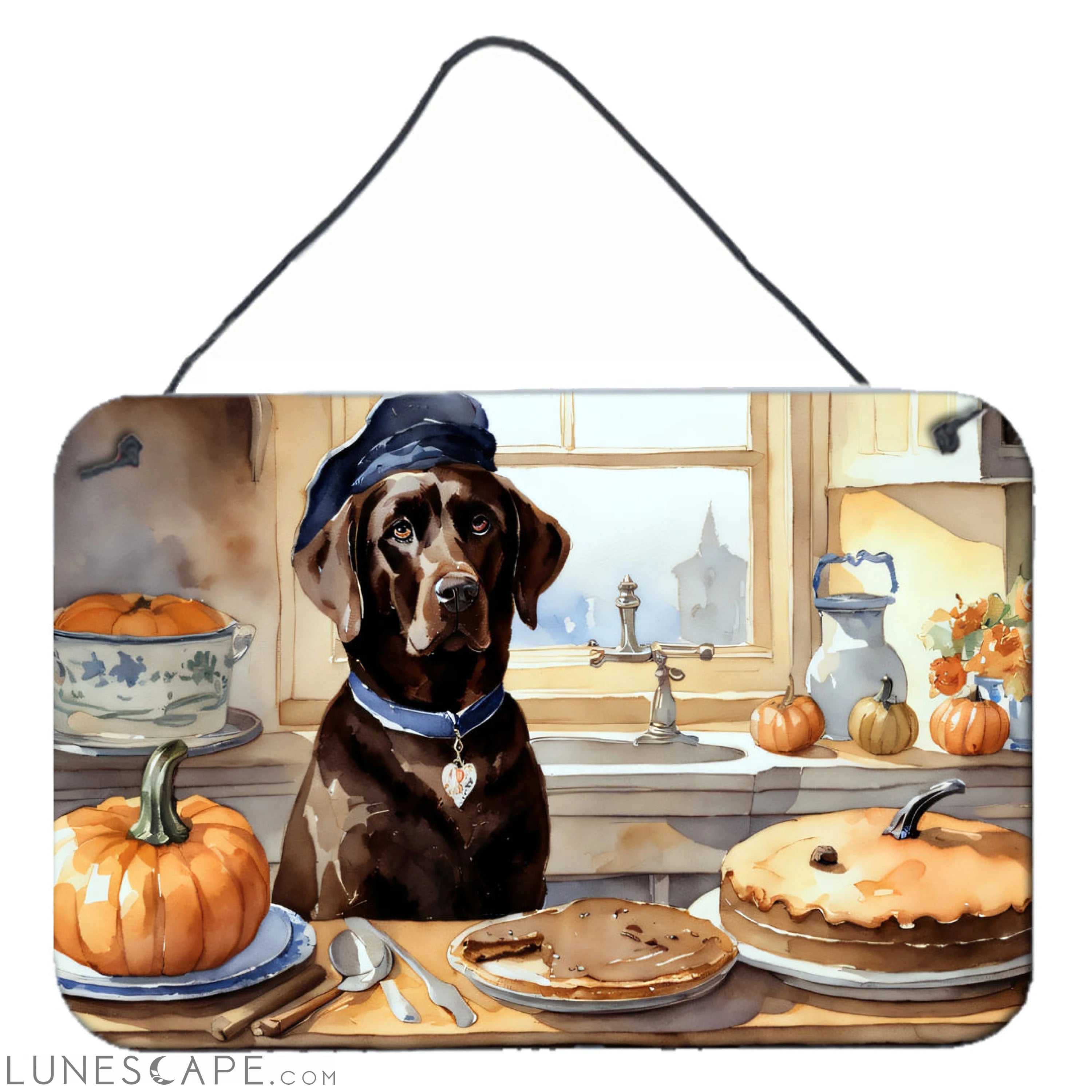 Chocolate Lab Thanksgiving Fall Kitchen Pumpkins Wall or Door Hanging Prints LUNESCAPE