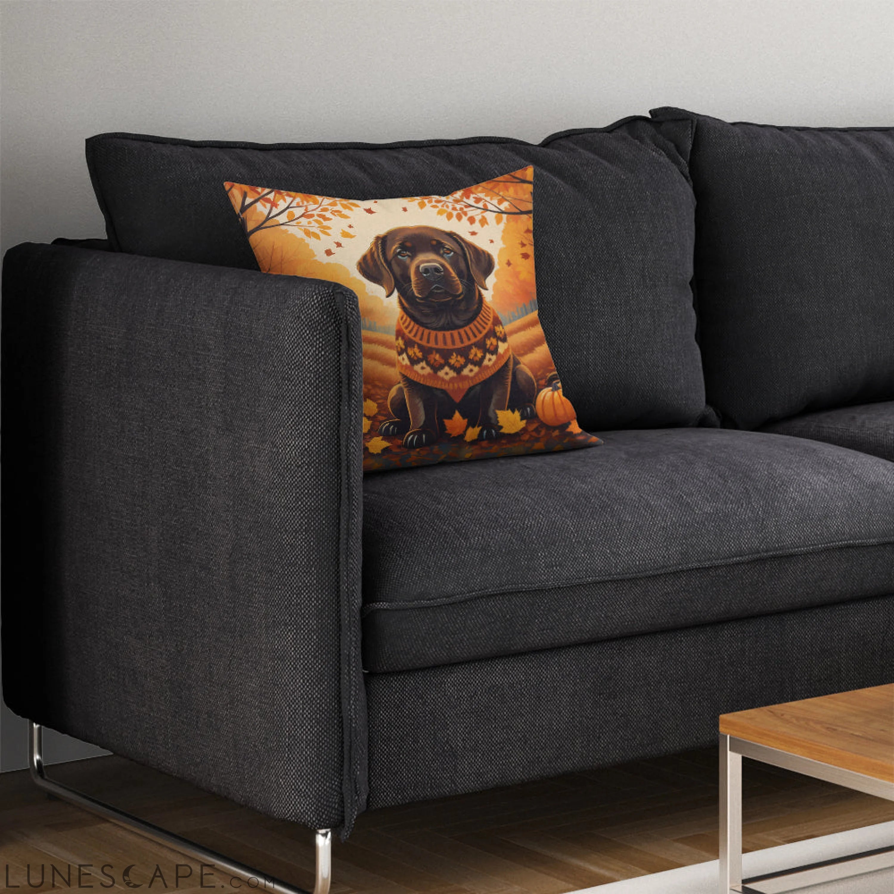 Chocolate Labrador Retriever Fall Throw Pillow LUNESCAPE