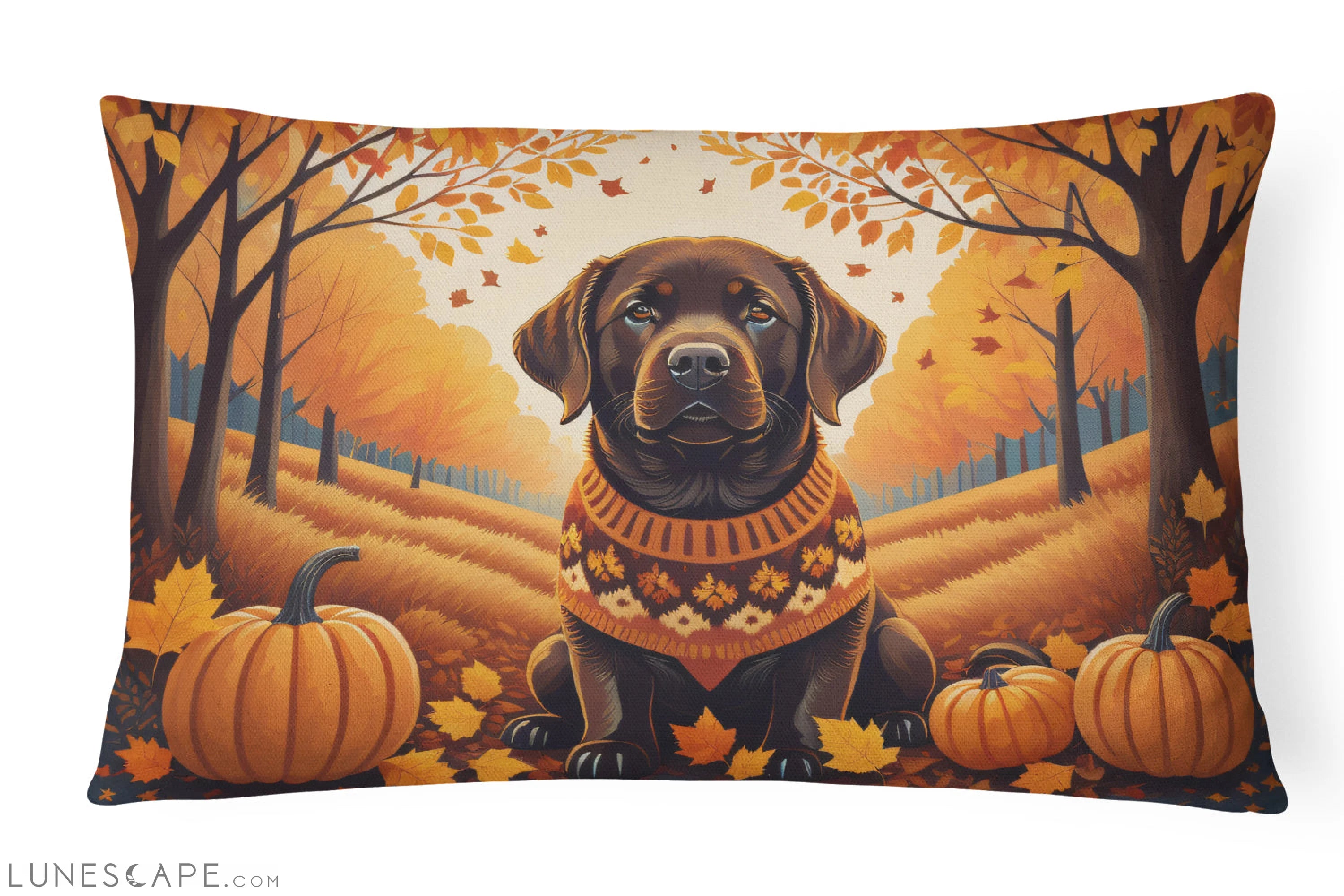 Chocolate Labrador Retriever Fall Throw Pillow LUNESCAPE