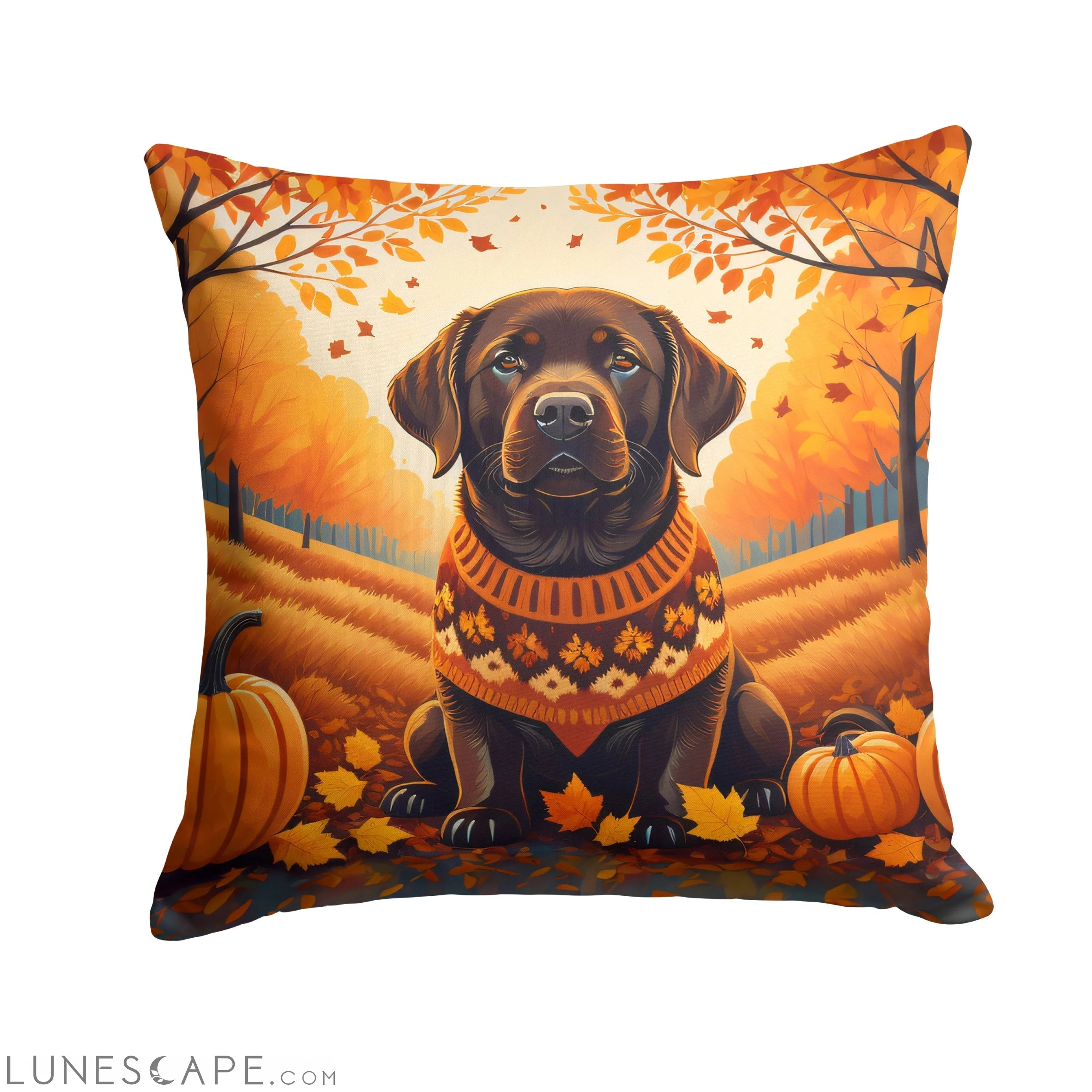 Chocolate Labrador Retriever Fall Throw Pillow LUNESCAPE