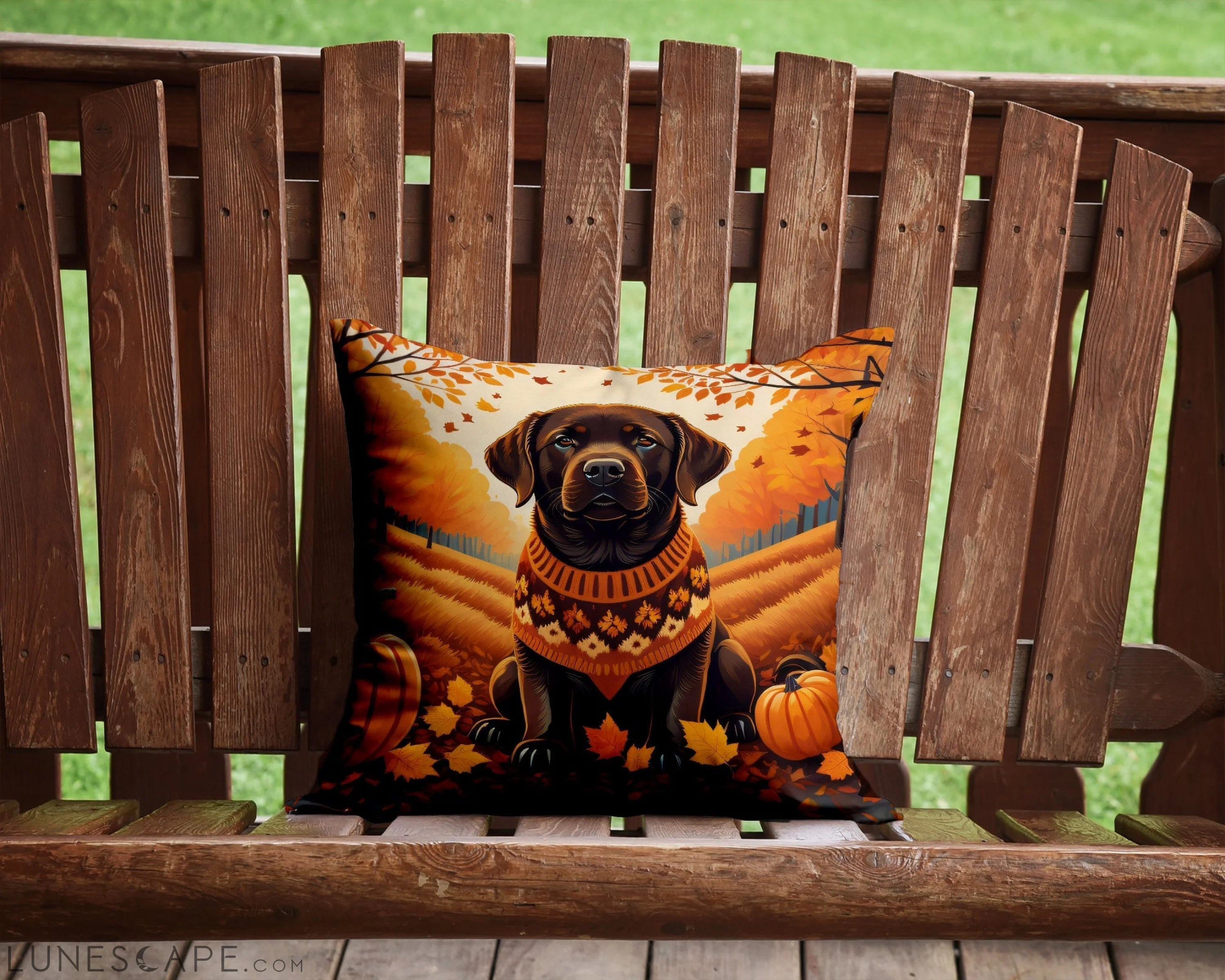 Chocolate Labrador Retriever Fall Throw Pillow LUNESCAPE