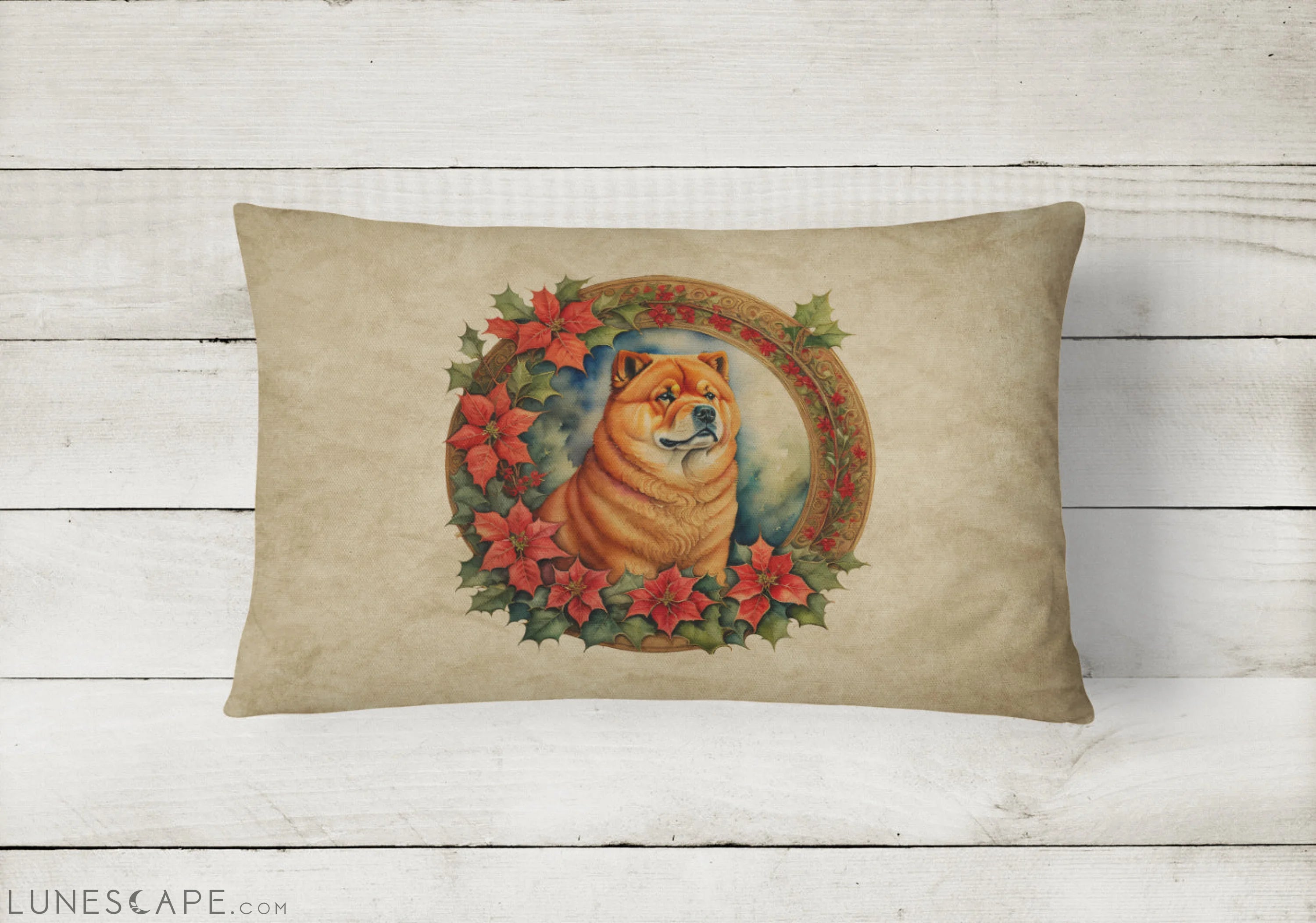 Chow Chow Christmas Flowers Throw Pillow LUNESCAPE