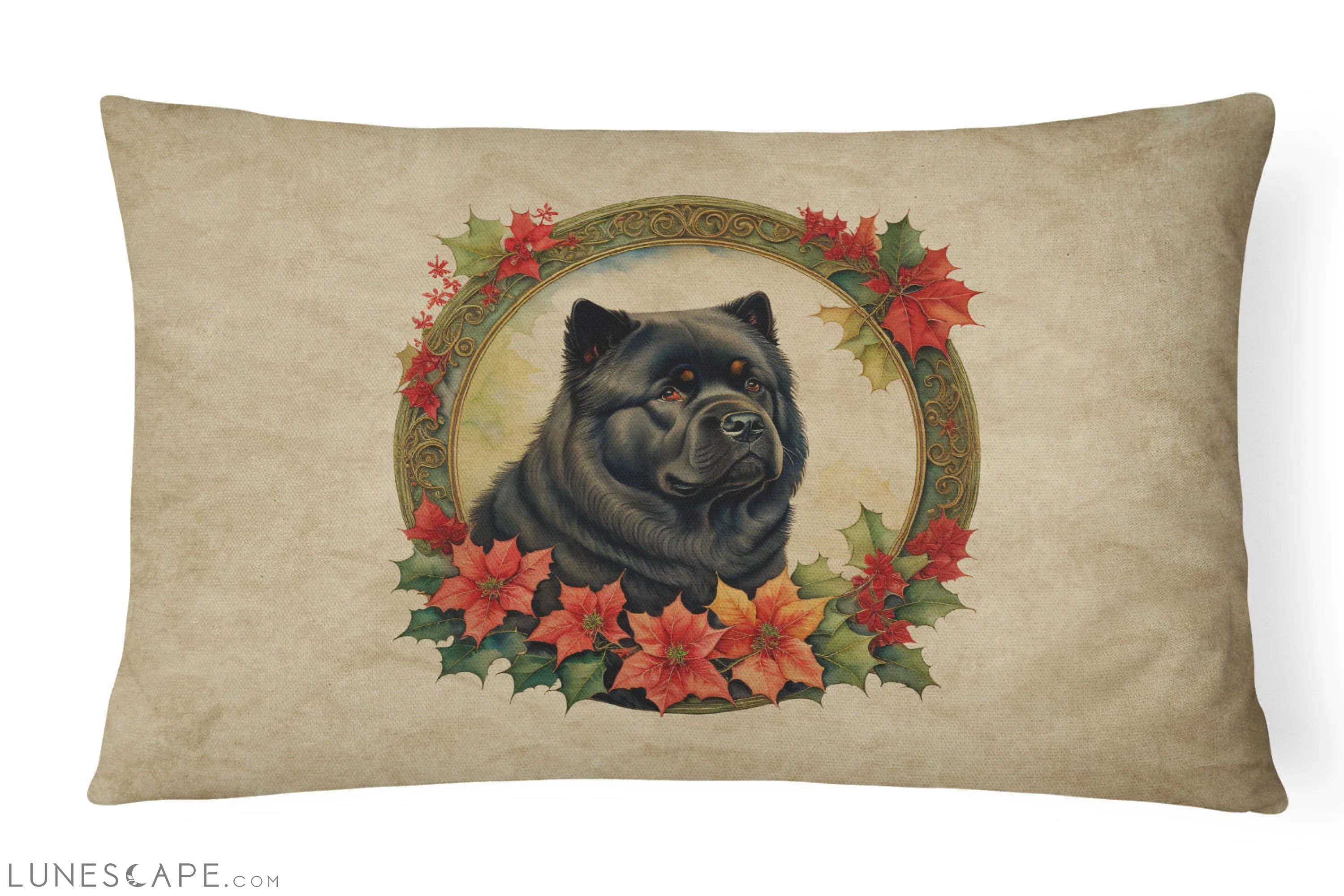 Chow Chow Christmas Flowers Throw Pillow LUNESCAPE