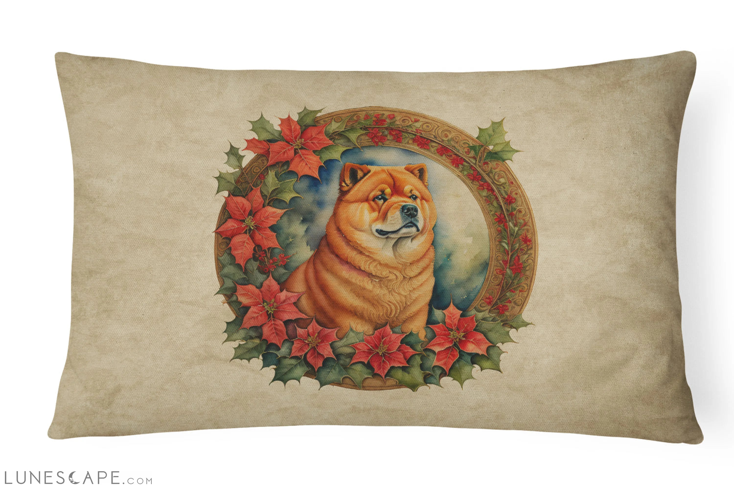 Chow Chow Christmas Flowers Throw Pillow LUNESCAPE