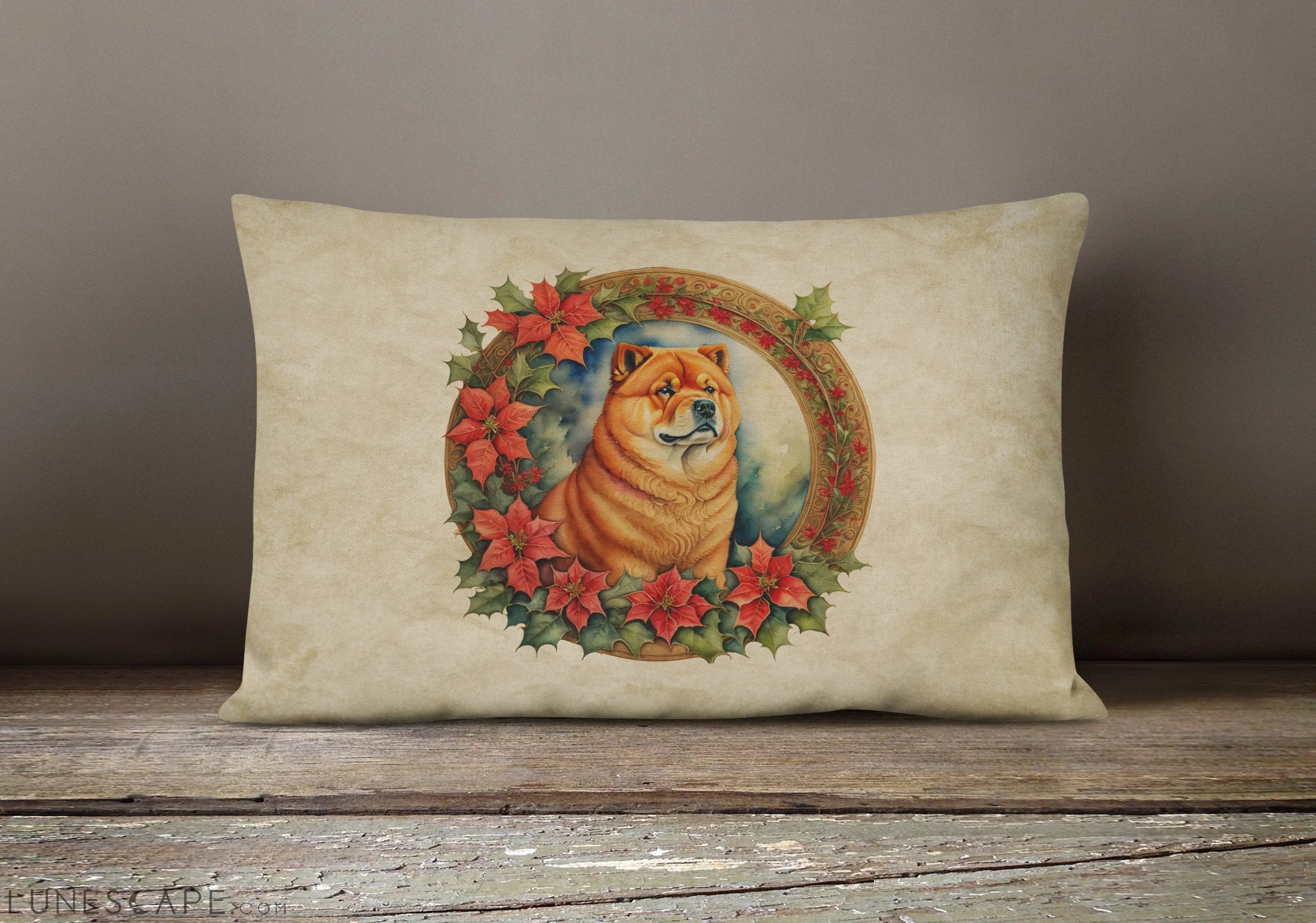 Chow Chow Christmas Flowers Throw Pillow LUNESCAPE