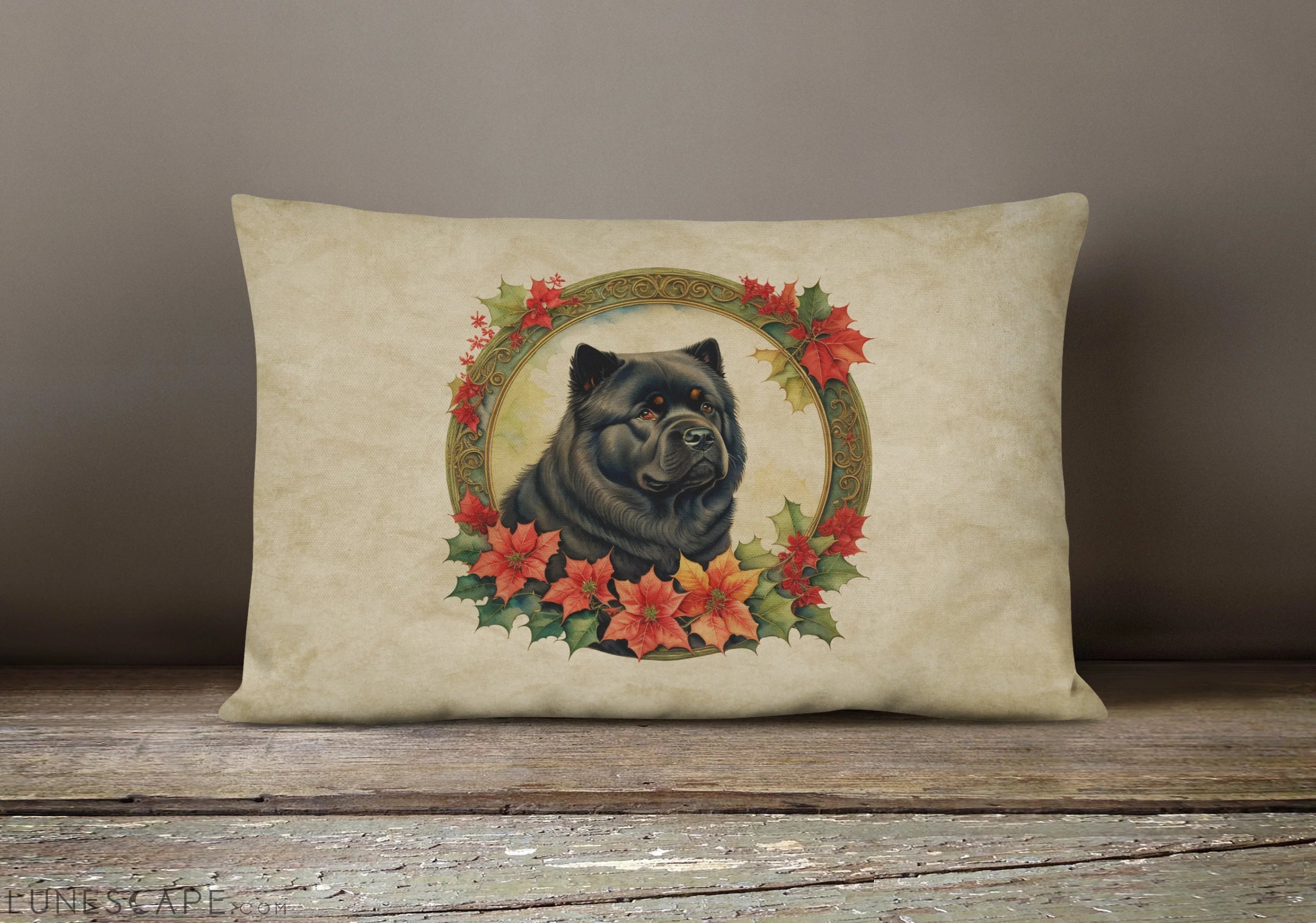 Chow Chow Christmas Flowers Throw Pillow LUNESCAPE