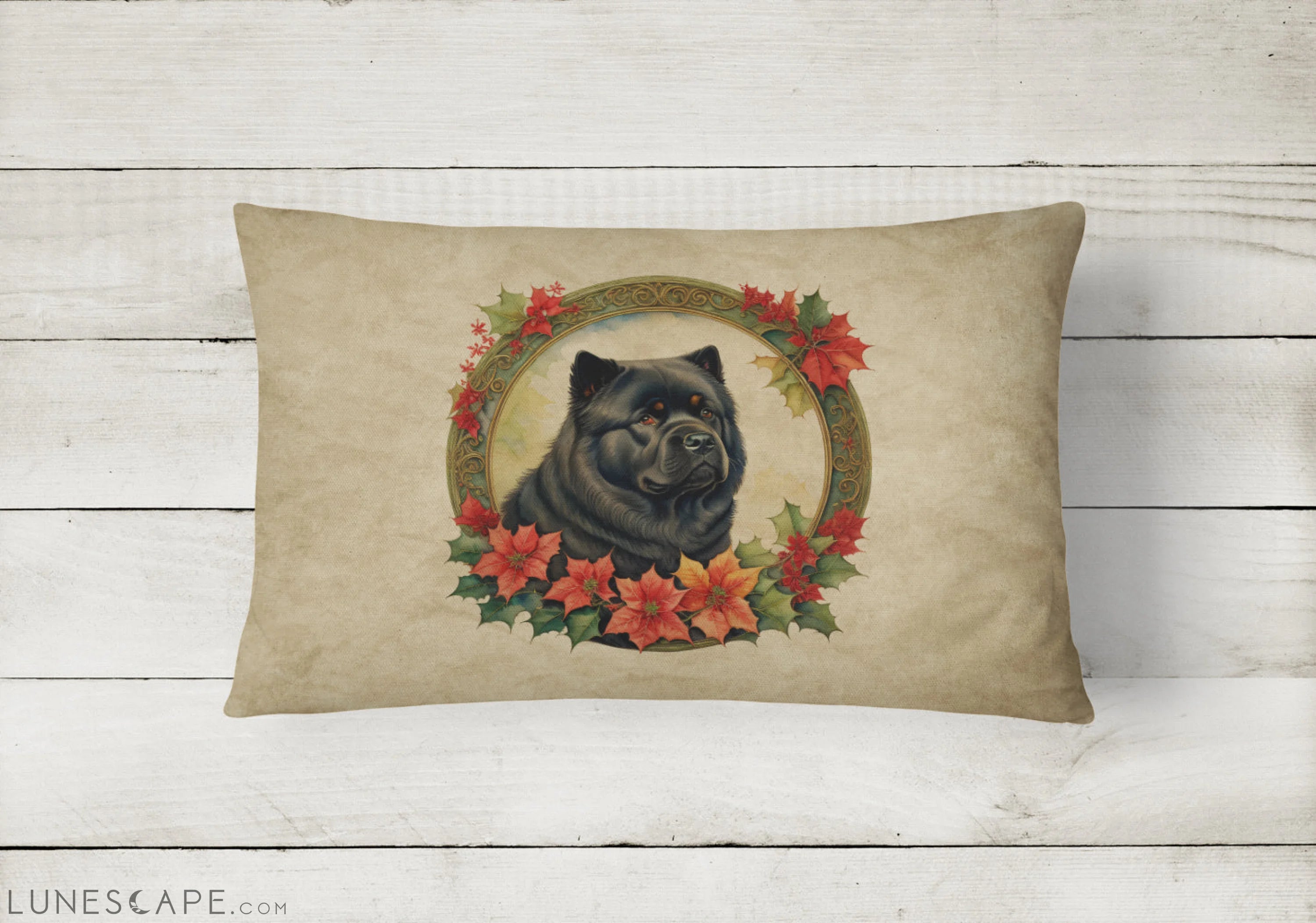 Chow Chow Christmas Flowers Throw Pillow LUNESCAPE