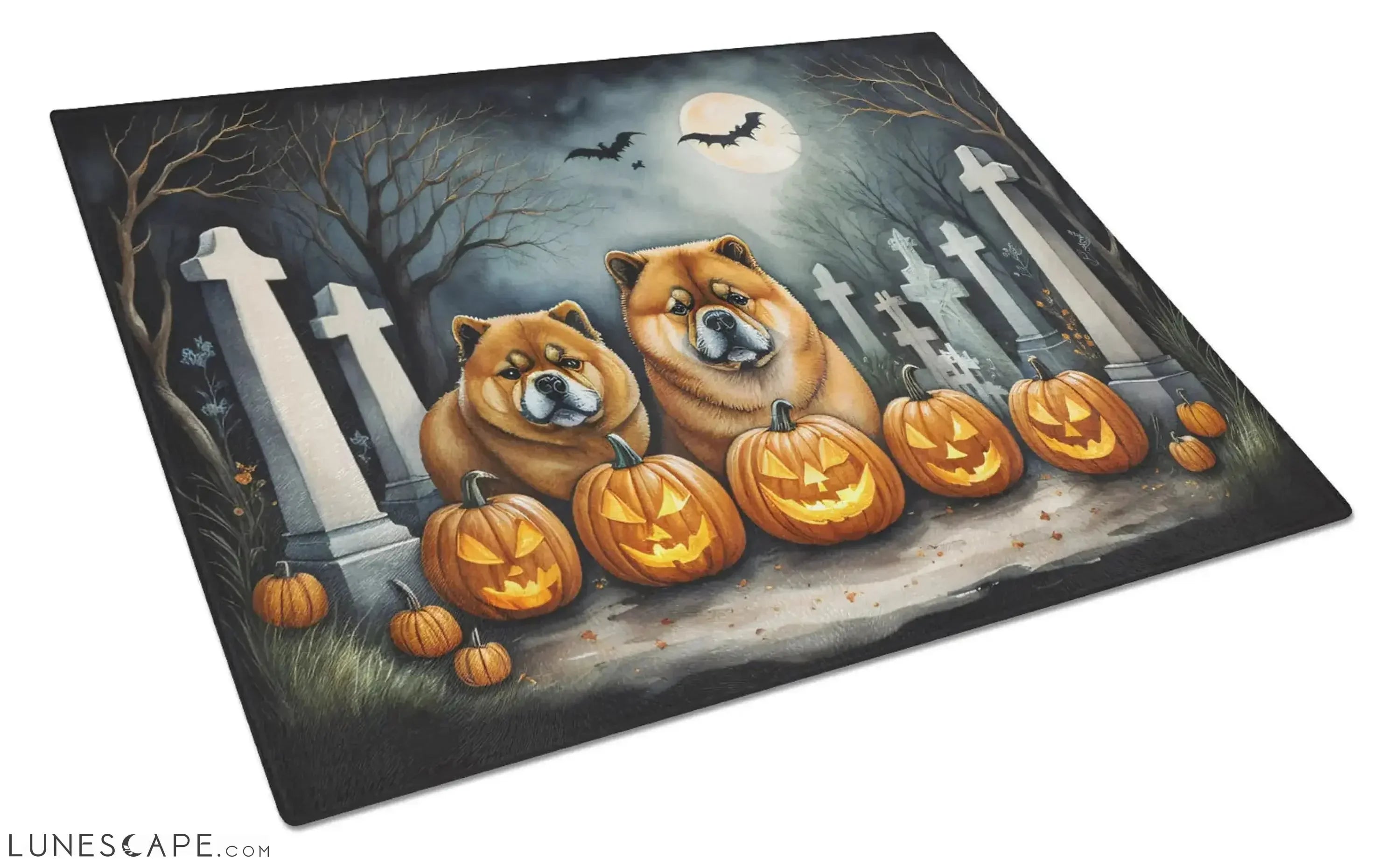 Chow Chow Spooky Halloween Glass Cutting Board LUNESCAPE