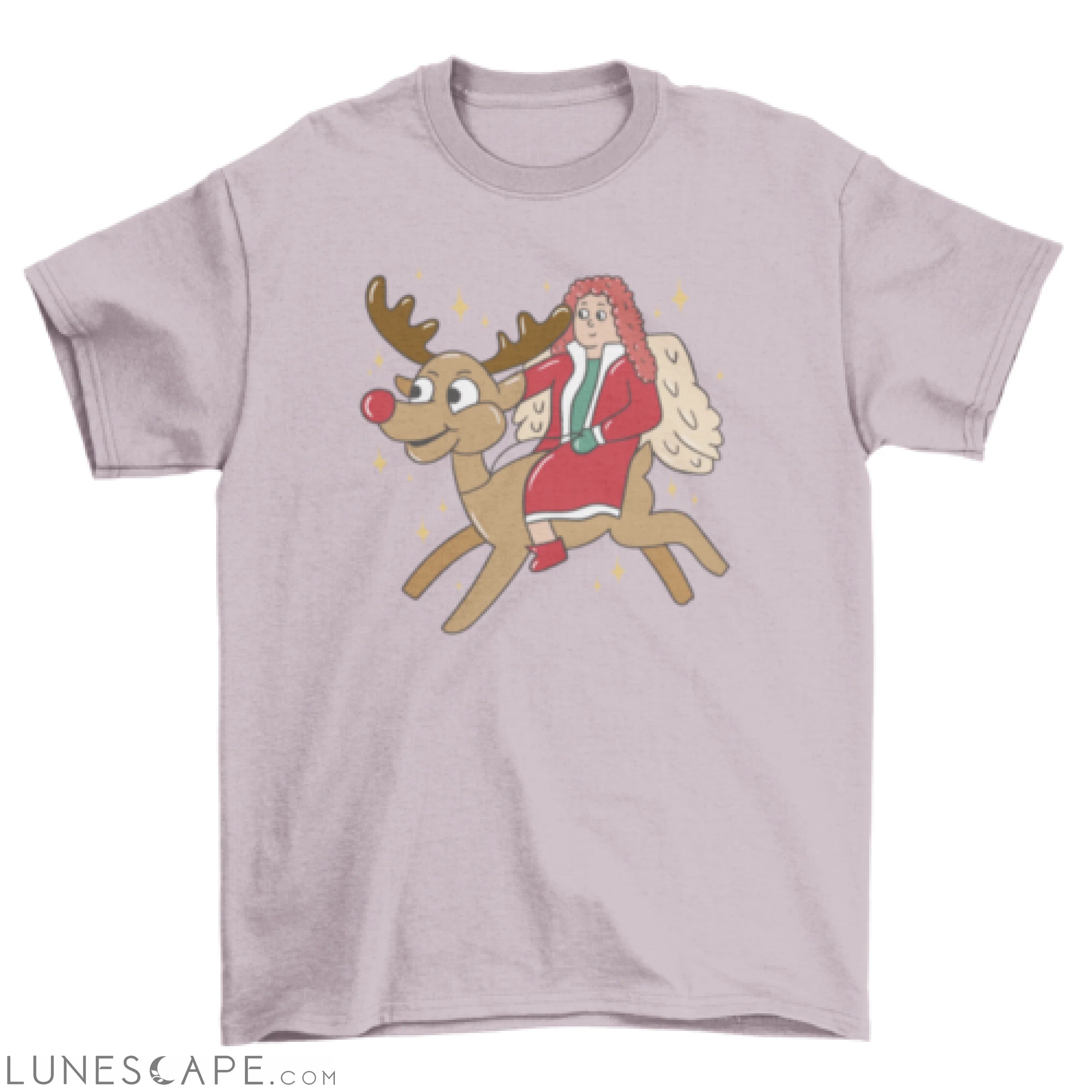 Christmas angel riding reindeer t-shirt design LUNESCAPE