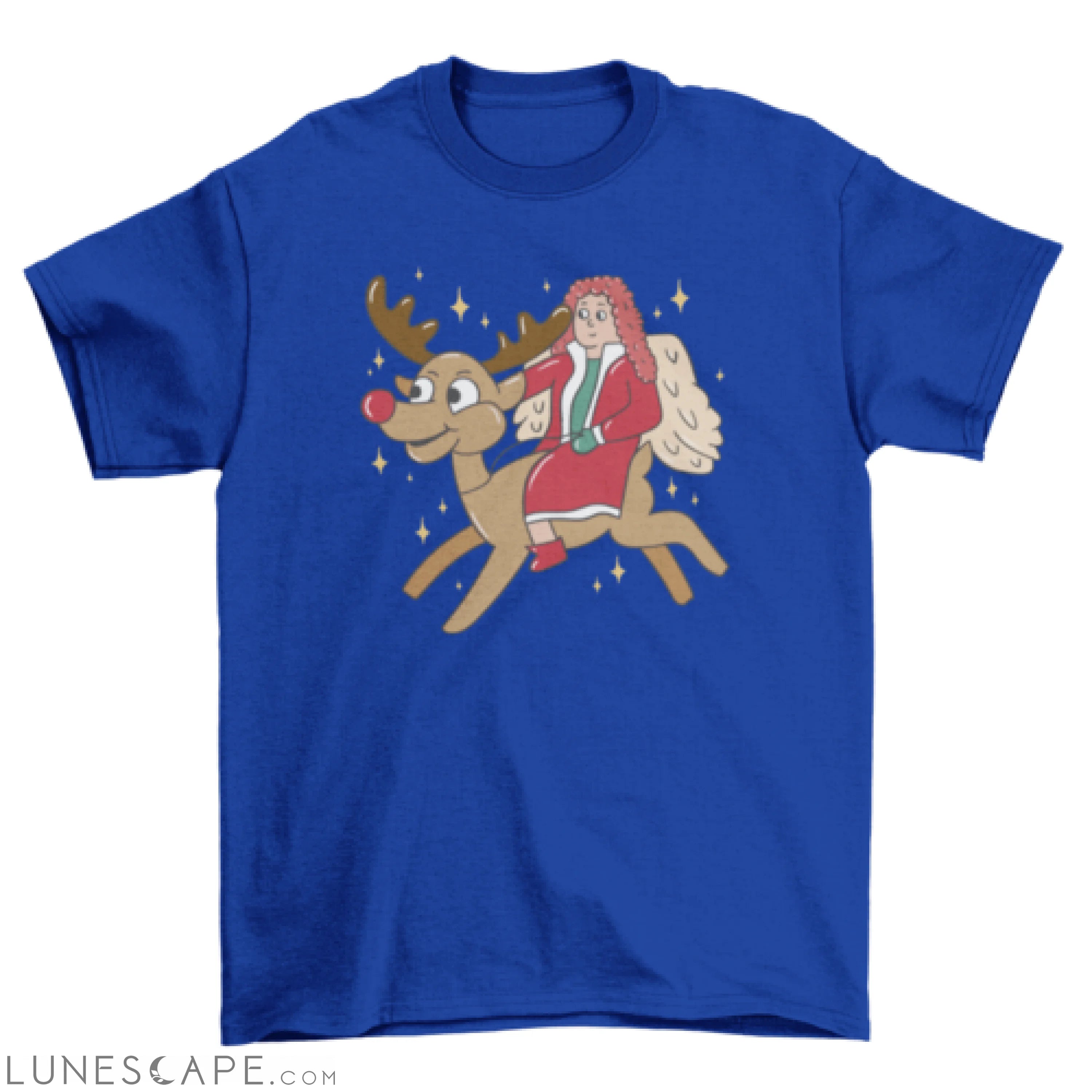 Christmas angel riding reindeer t-shirt design LUNESCAPE