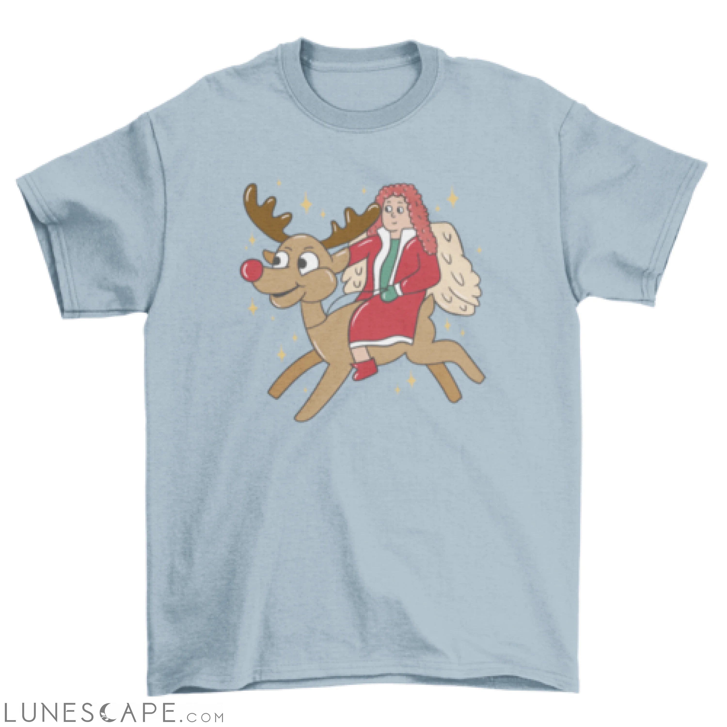 Christmas angel riding reindeer t-shirt design LUNESCAPE