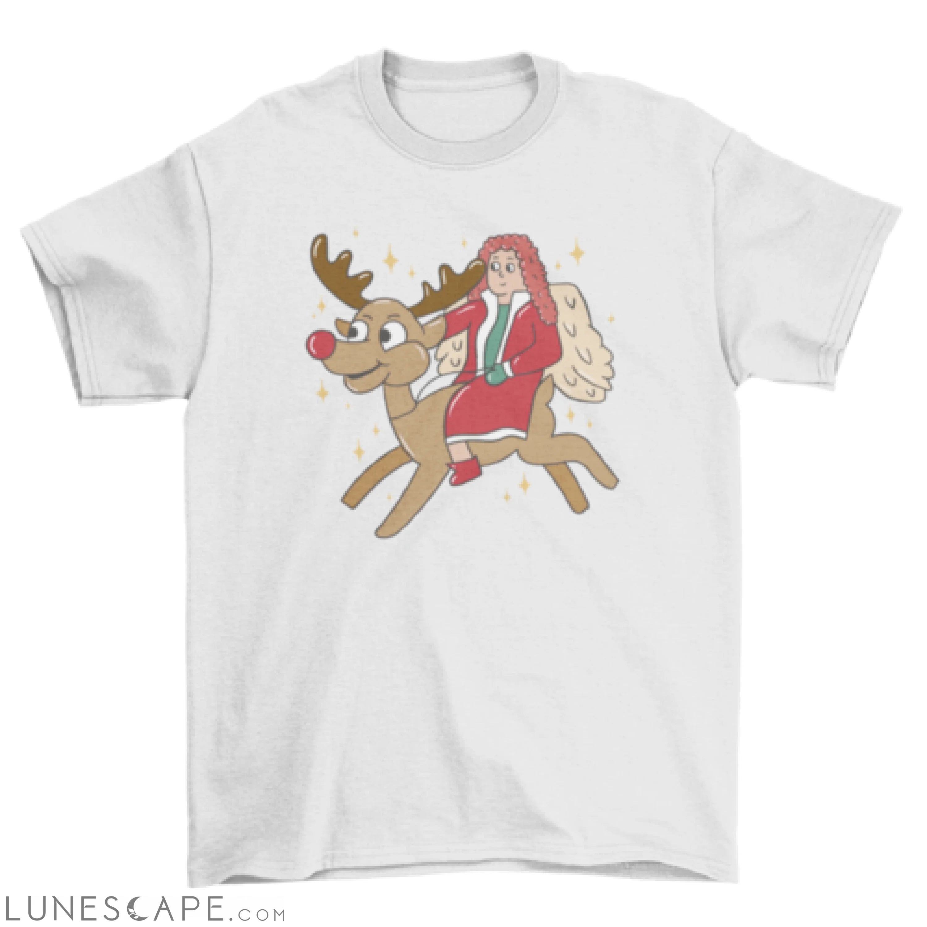 Christmas angel riding reindeer t-shirt design LUNESCAPE